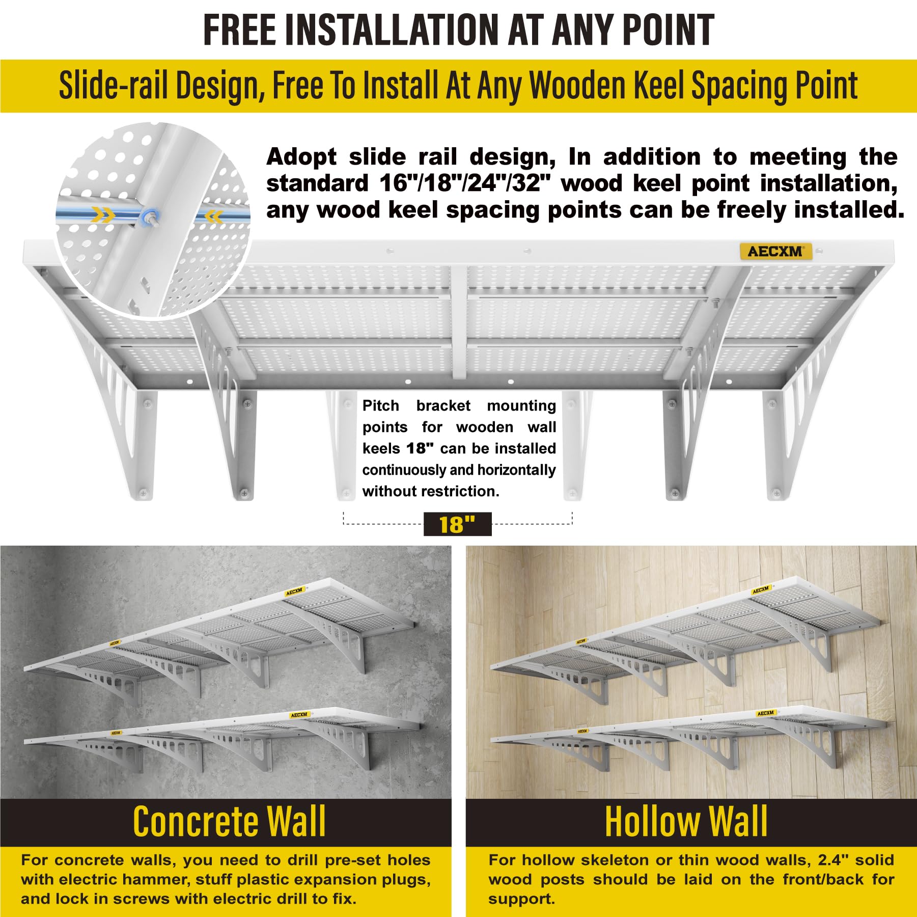 4 pack 2x3ft Adjustable Garage Wall Shelving 1120lbs Load Capacity Heavy Duty Wall Mounted Storage Shelf Metal Floating Shelves for Garage (4 Count)