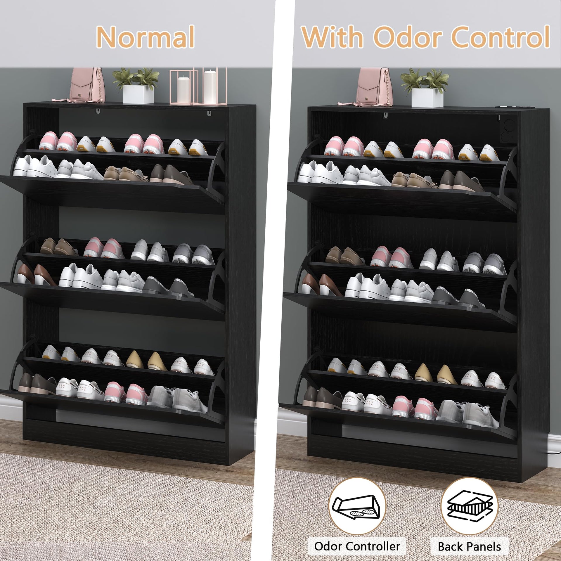 Shoe Cabinet with Odor Control and Back Panels