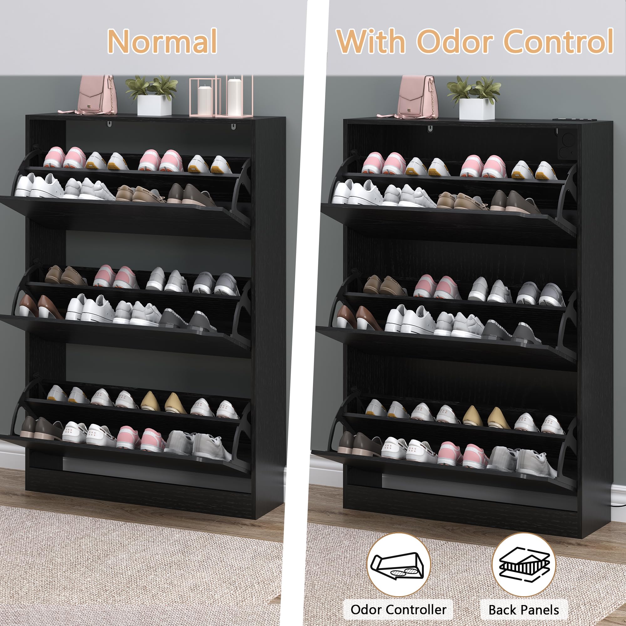 Shoe Cabinet with Odor Control and Back Panels