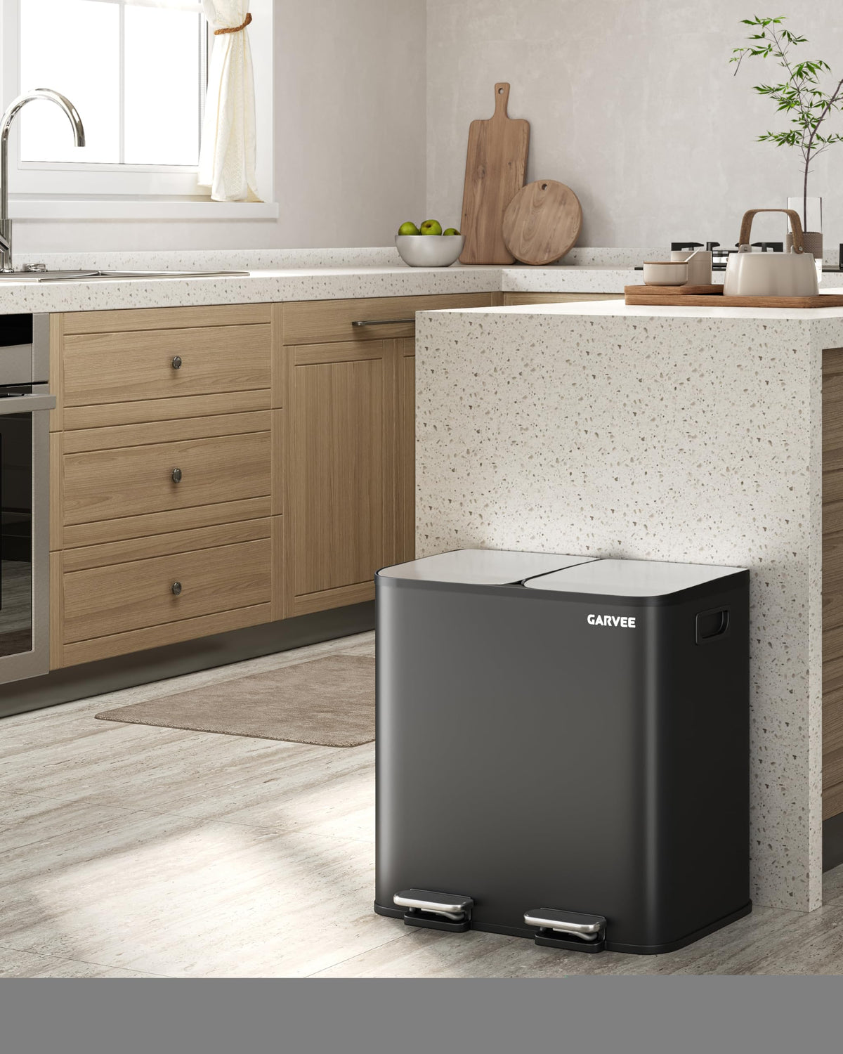 2 x 4 gal Stainless Steel Double Trash Can with Lid for Kitchen