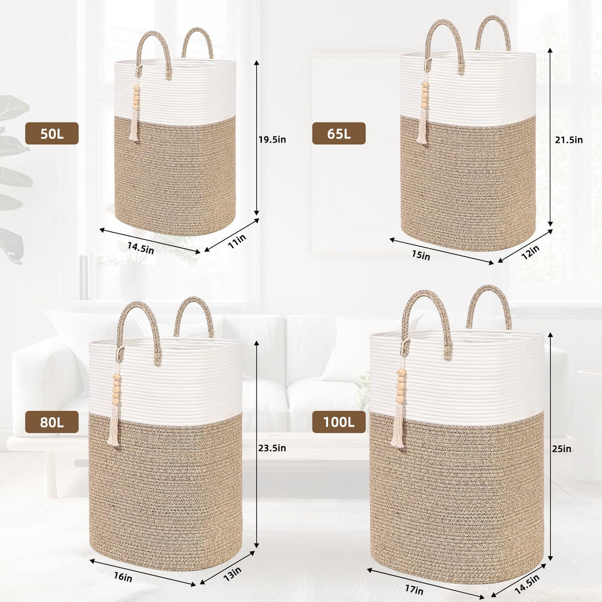65L Woven Laundry Basket for Clothes (63.36 Ounce)
