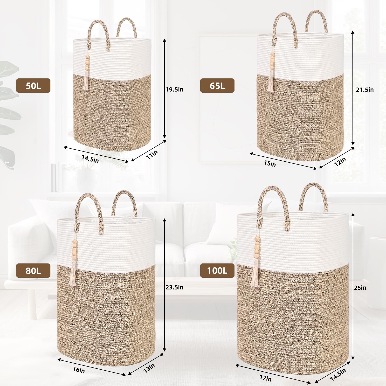Woven Laundry Basket for Clothes (73.92 Ounce)