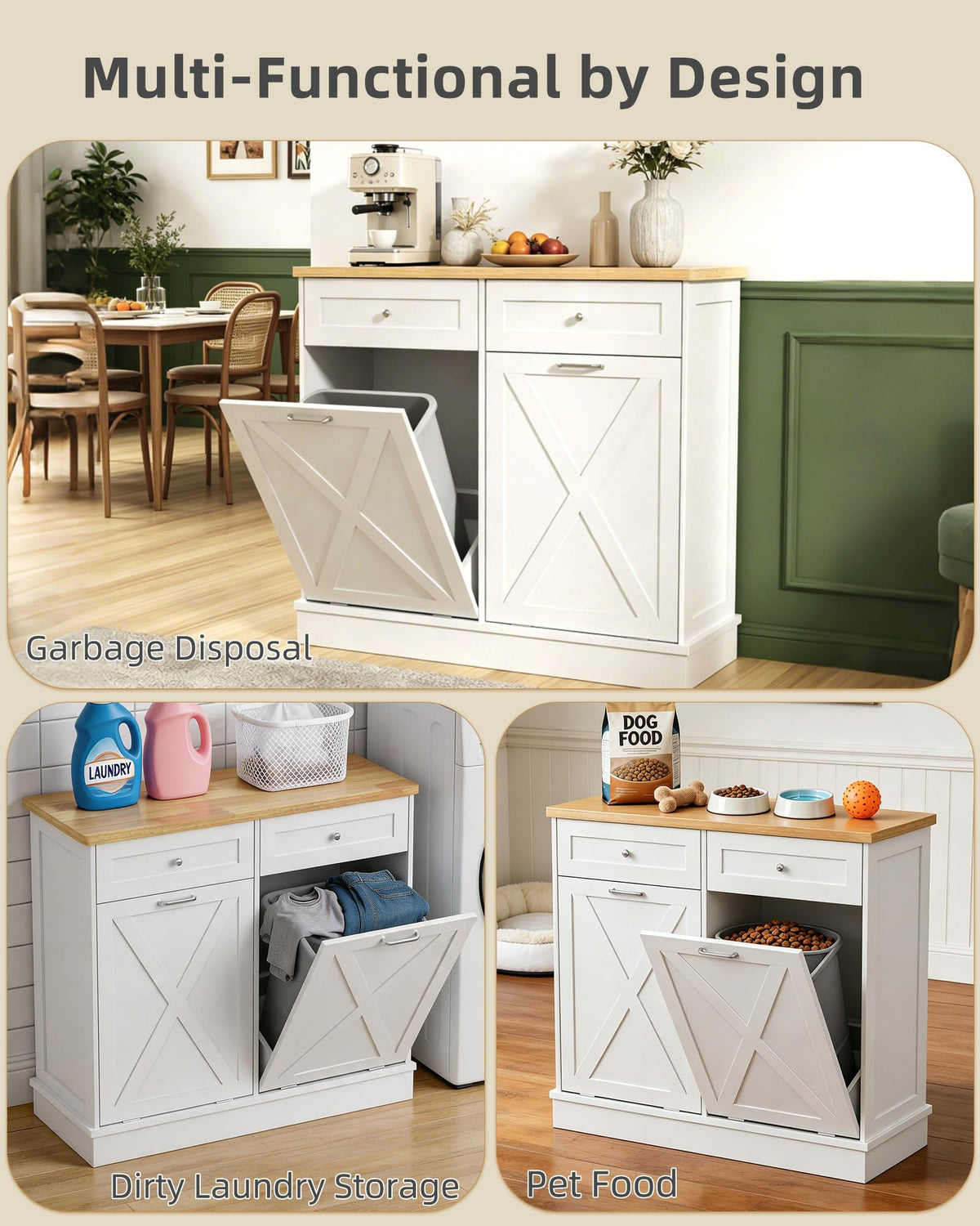 2x10 Gallon Tilt Out Trash Cabinet with Hideaway Drawers