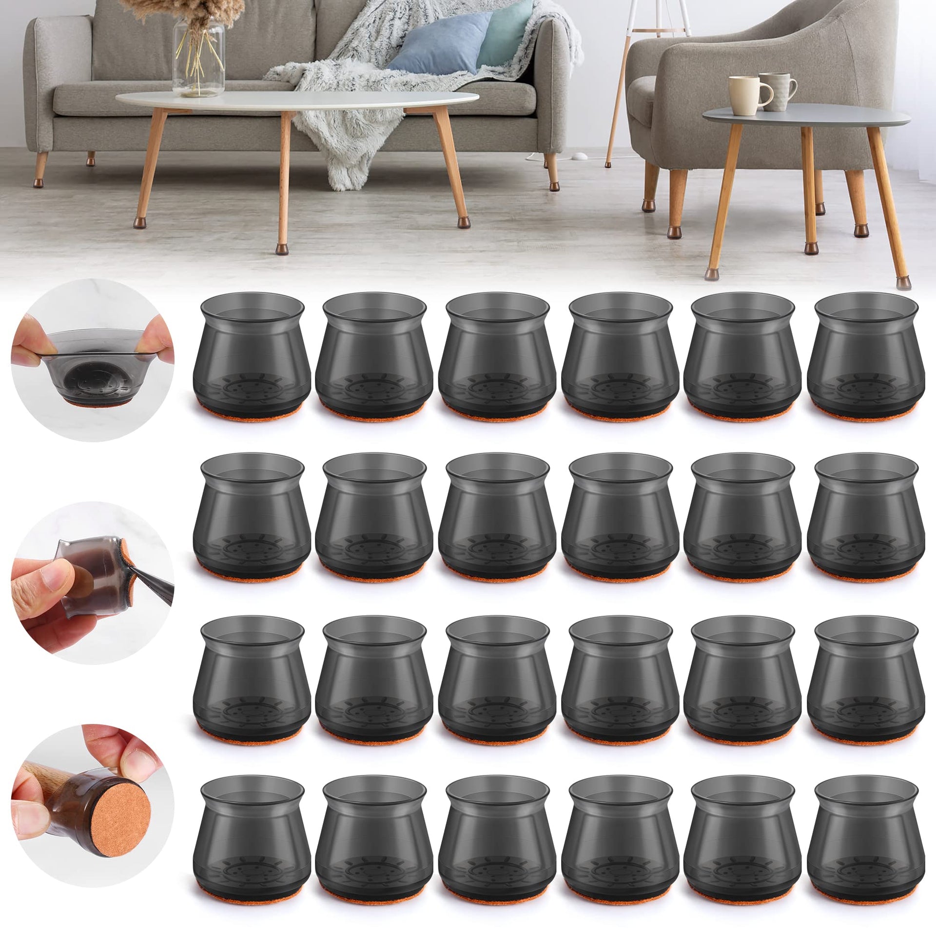 24PCS Upgraded Silicone Chair Leg Floor Protectors for Hardwood Floors (24 Count)