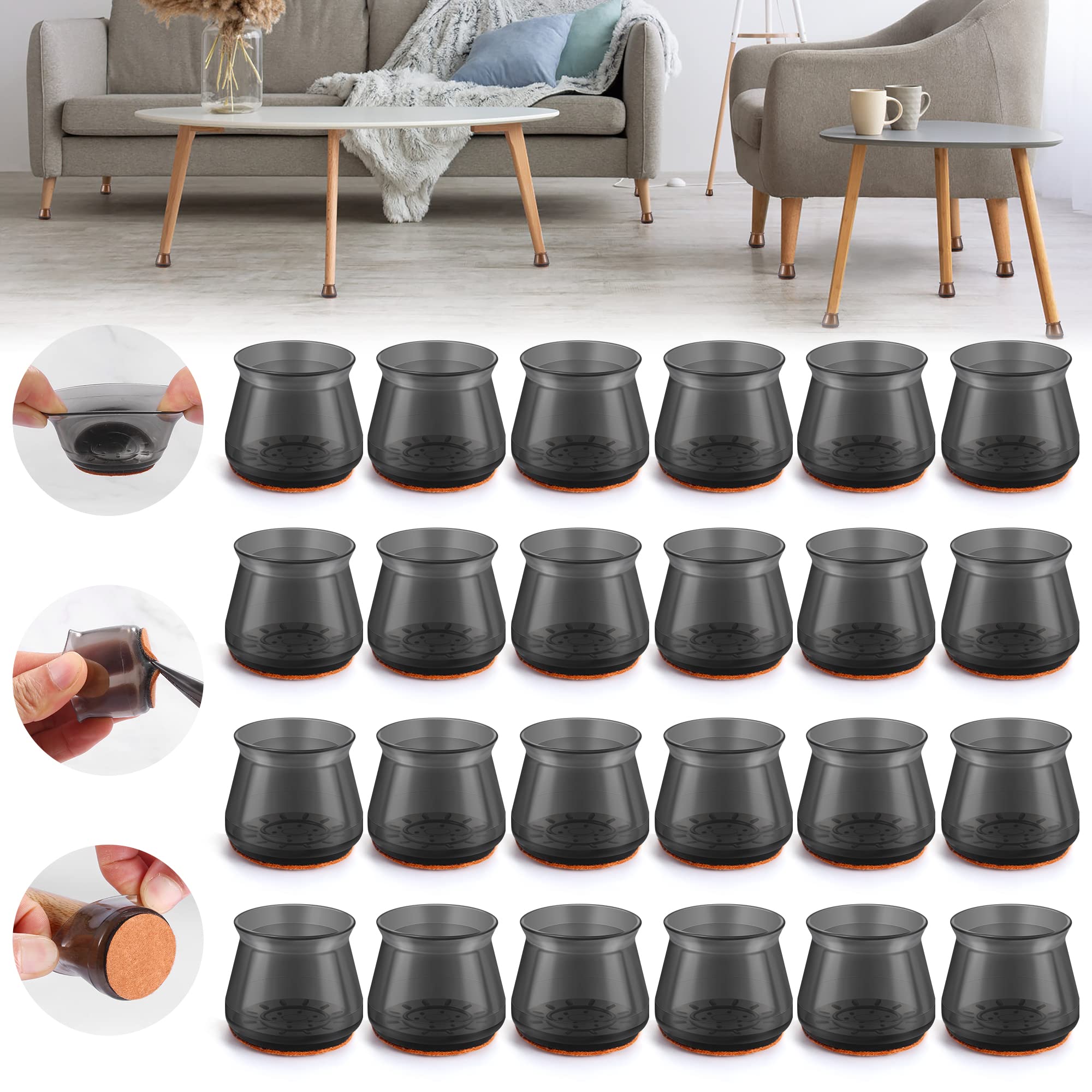 24PCS Upgraded Silicone Chair Leg Floor Protectors for Hardwood Floors (24 Count)