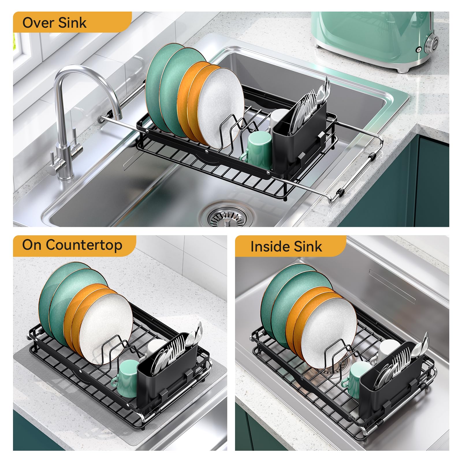 Sink Small Dish Drying Rack with Utensil Holder for RV