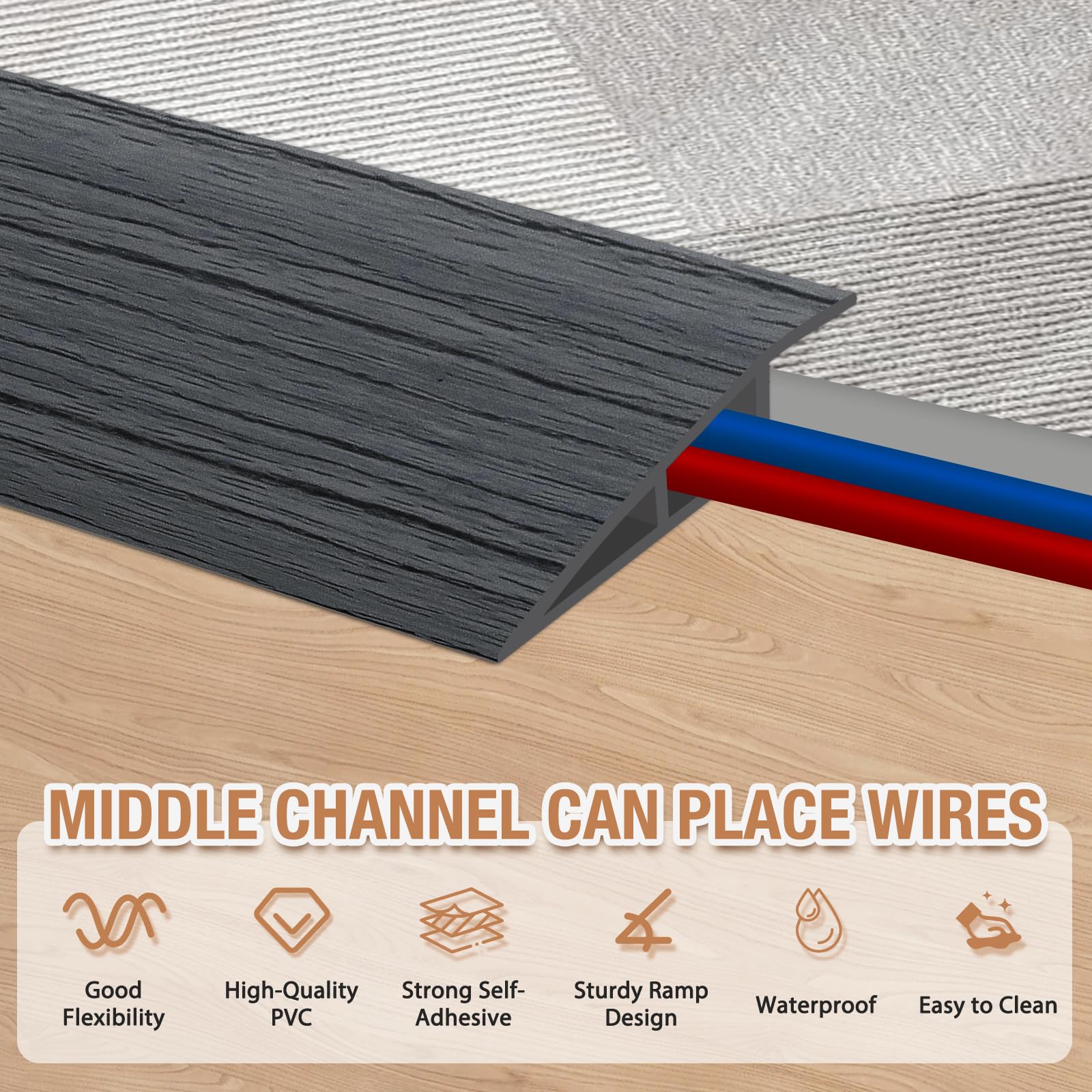Floor Transition Strip Self Adhesive Vinyl Door Threshold Strip (6.6 Foot)