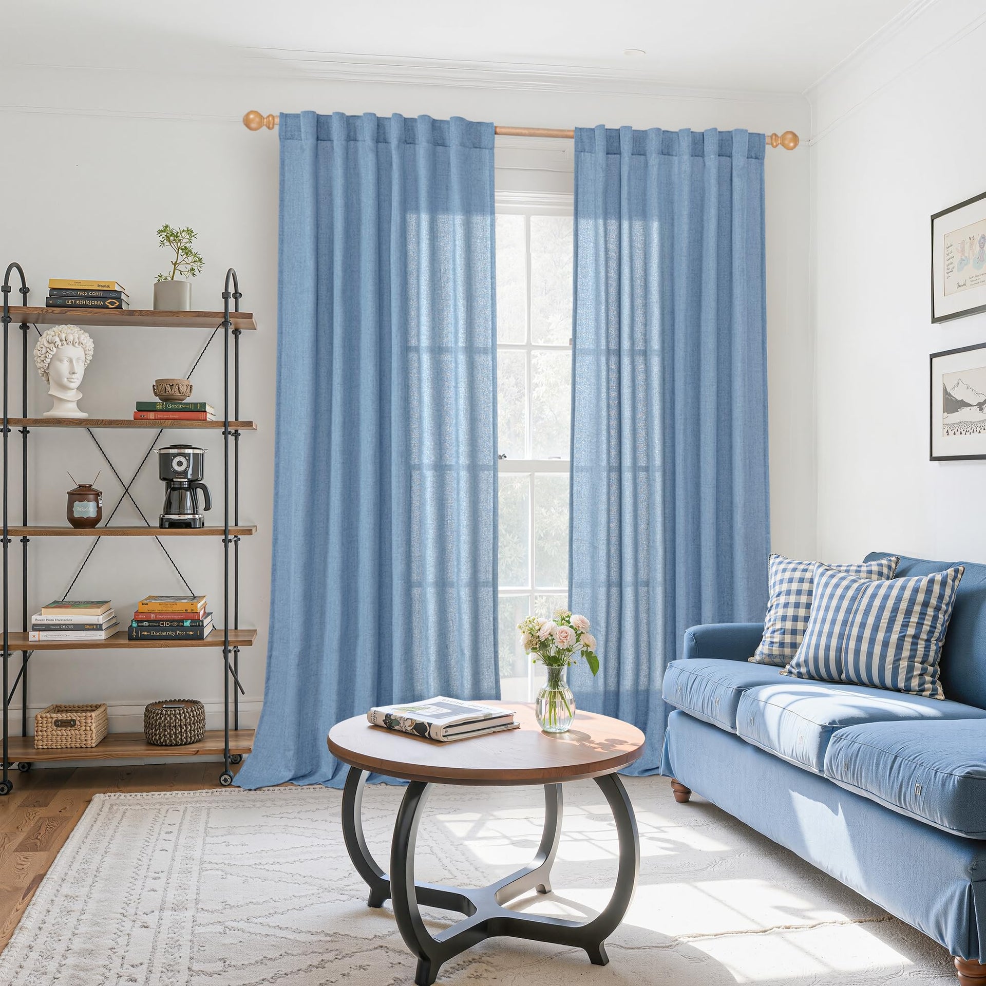 Denim Blue Linen Curtains 90 Inch Length for Living Room (2 Count)