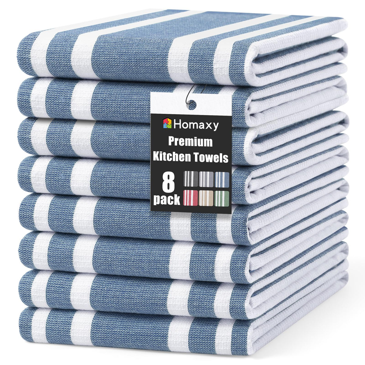 Premium Cotton Stripe Kitchen Towels 8 Pack (8 Count)