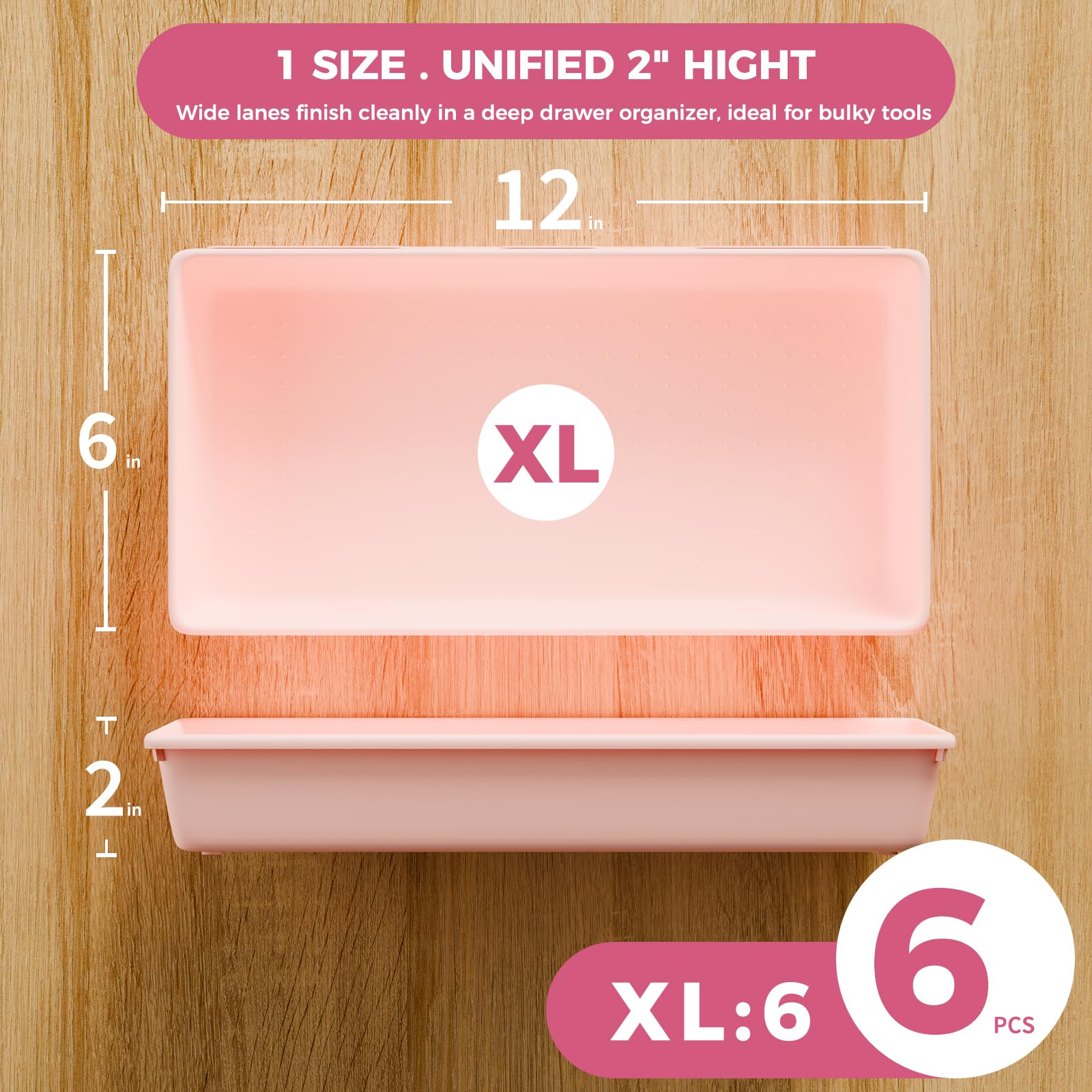 6 PCS Extra Large] Pink Drawer Organizer Trays with Non (6 Count)