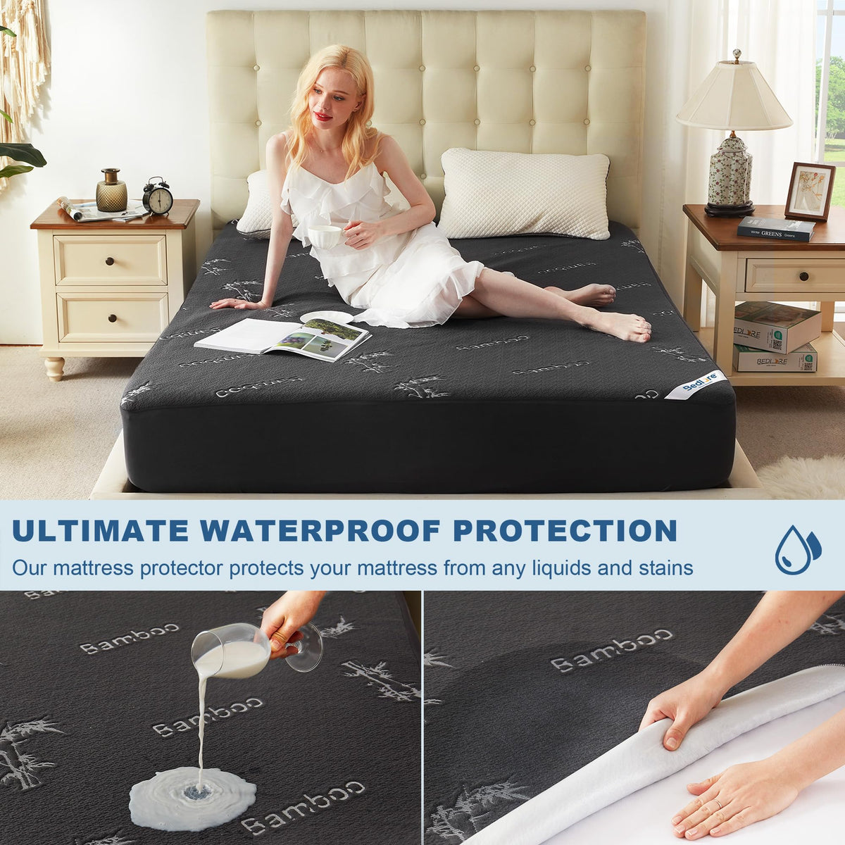 Twin Size Waterproof Mattress Protector Bamboo Viscose Bed Cover