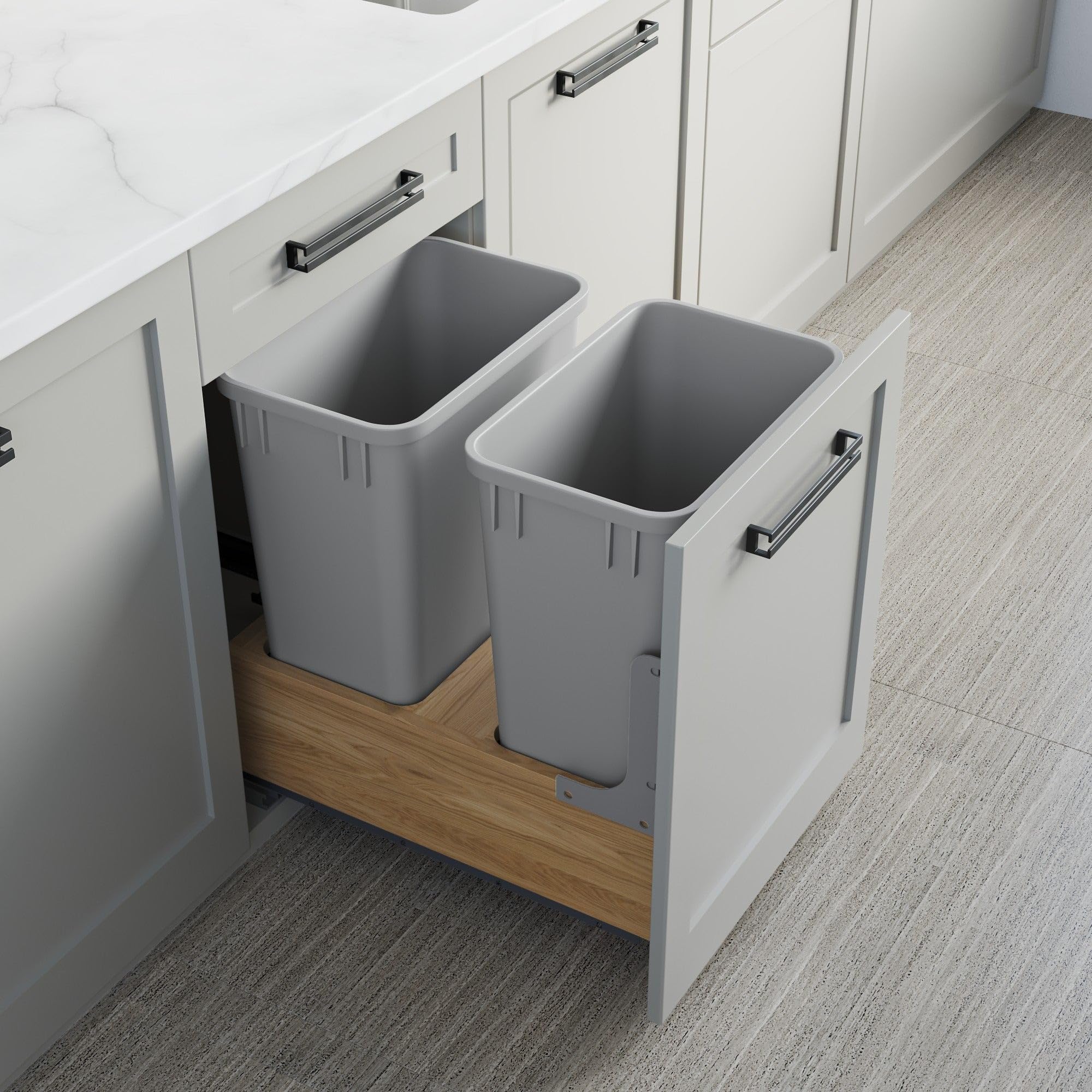 Dowell B18 B21 Wood Base Wastebasket Pullout with Two 35Qt Plastic Bins