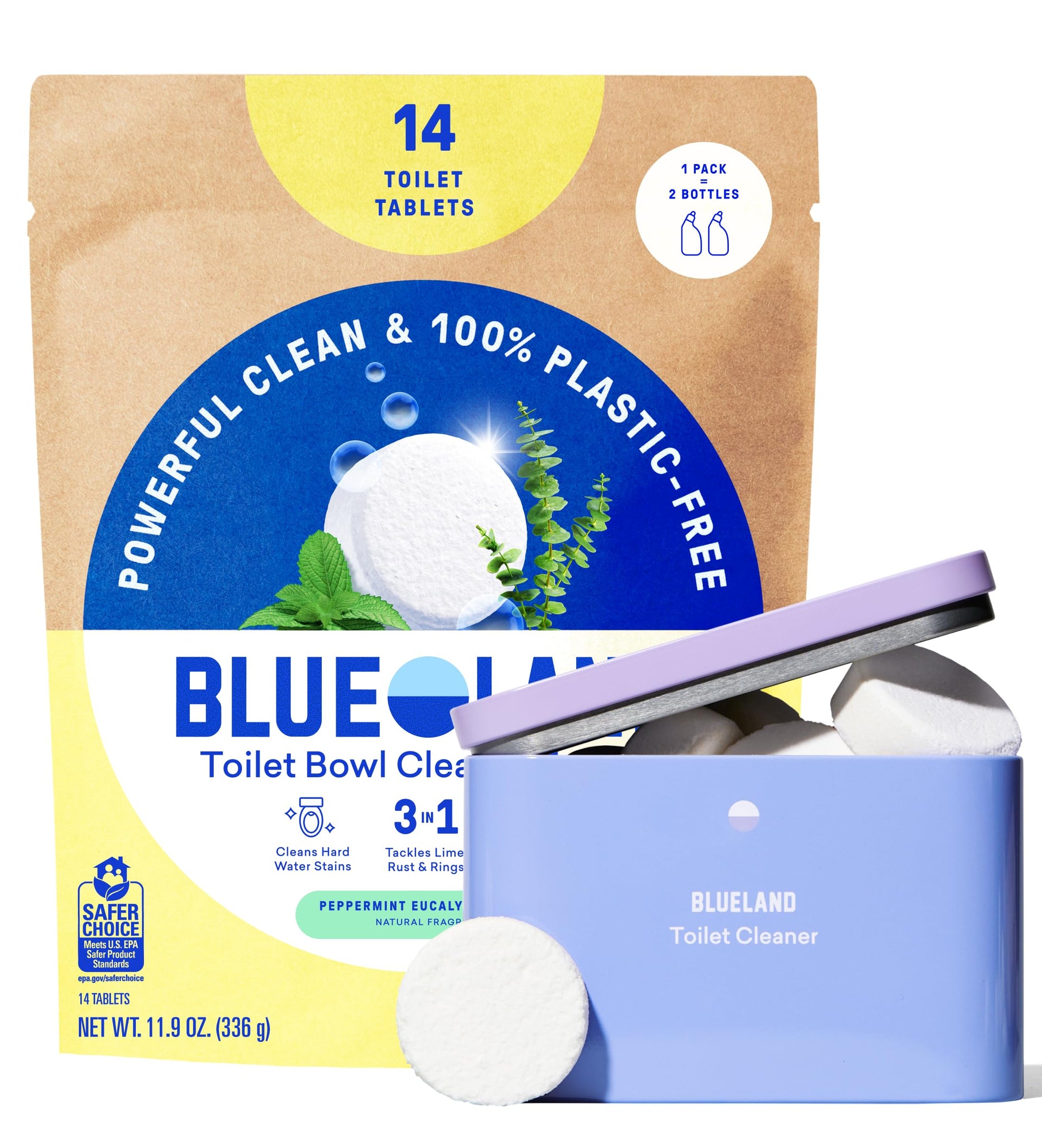 100% Plastic Free Toilet Bowl Cleaner Tablets Set (14 Count)