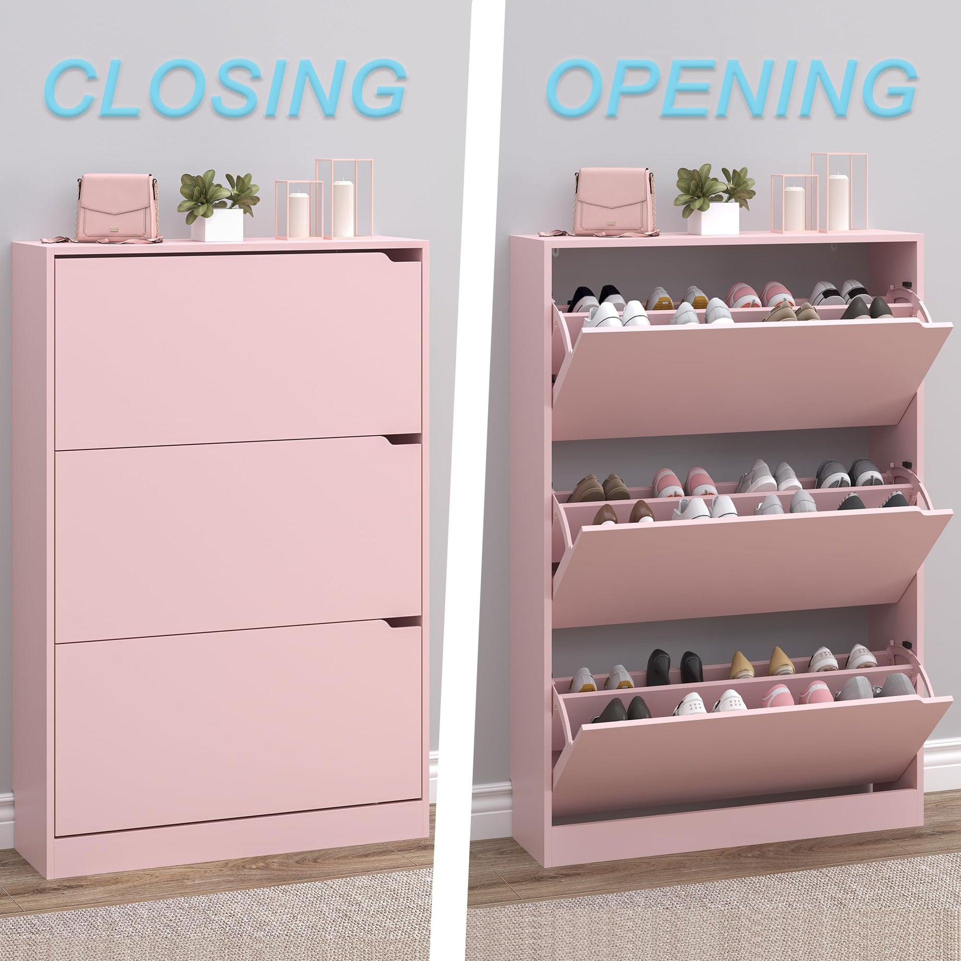 Shoe Cabinet with 3 Flip Drawers