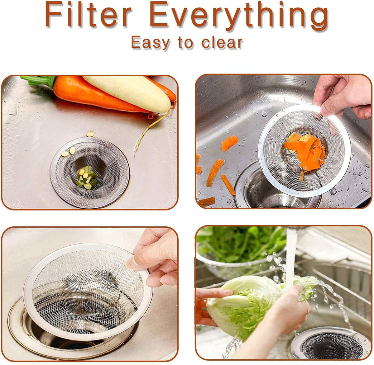 Heavy Duty Stainless Steel Slop Basket Filter Trap Mesh Metal Sink Strainer Perfect for Kitchen Sink (100 Count)