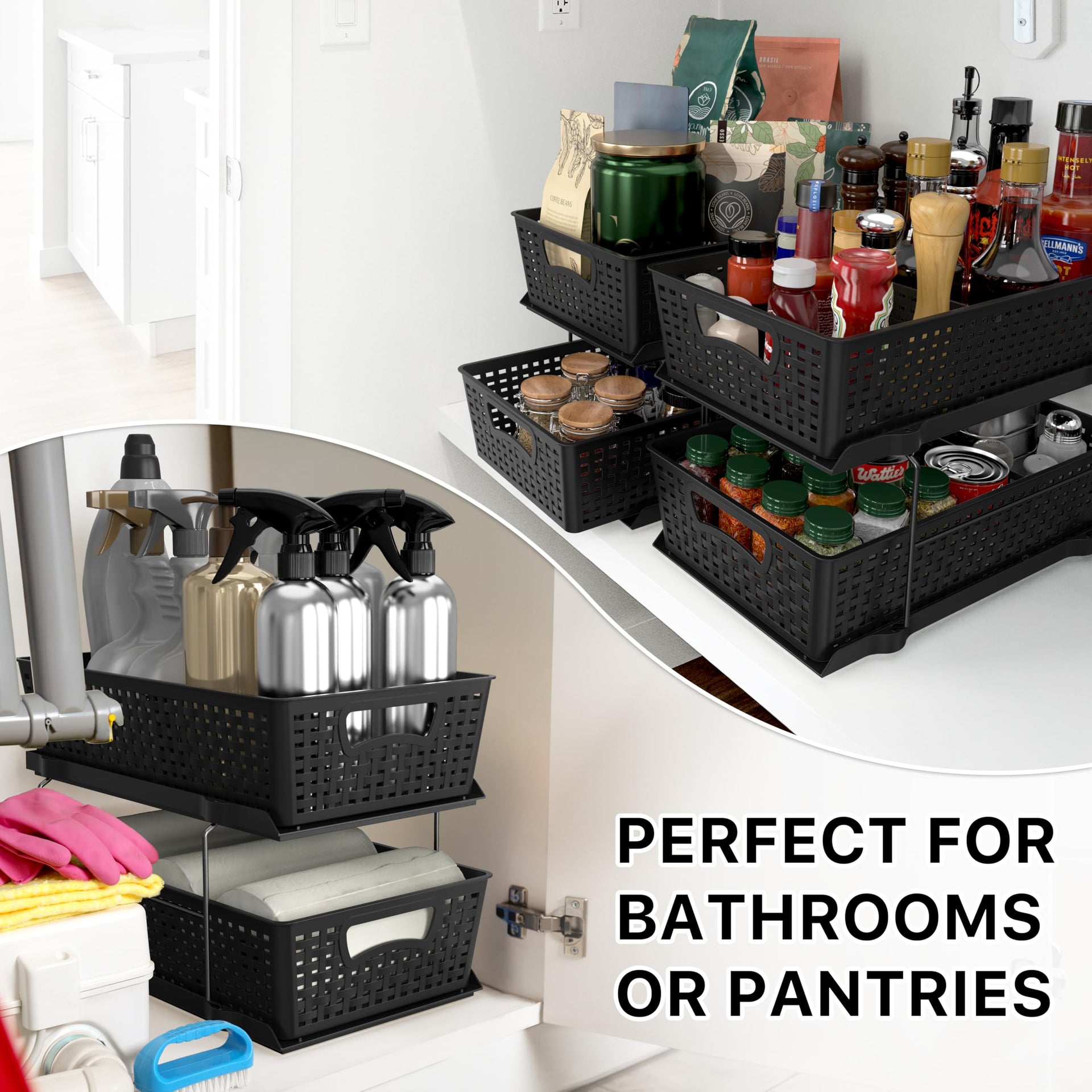 2 Tier Pull Out Sliding Drawer Under Sink Storage