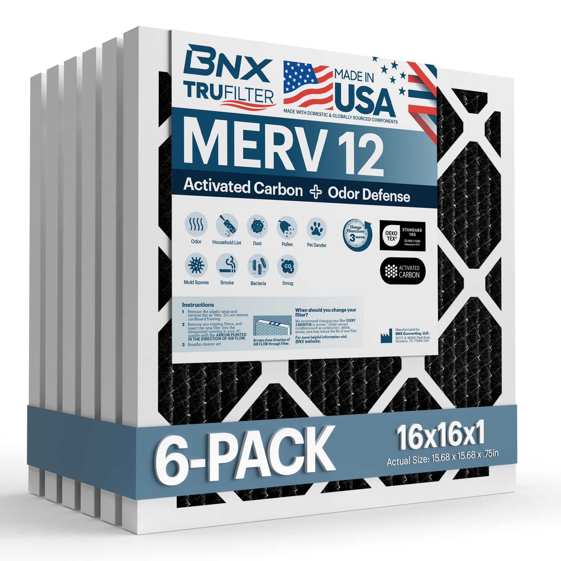 TruFilter 16x16x1 MERV 12 Odor Defense (6 Count)