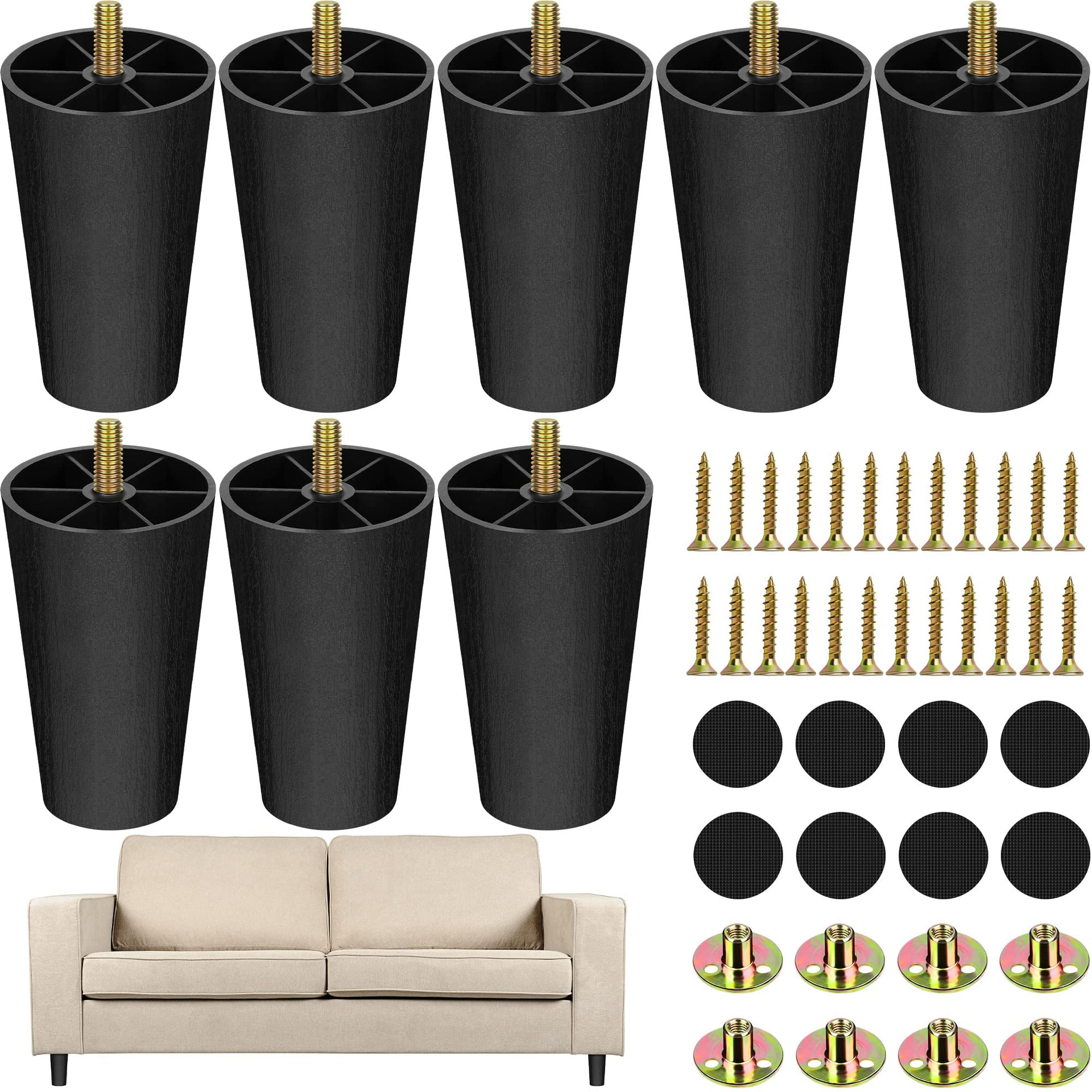 8 Pack 4 Inch Plastic Furniture Legs with M8 T (8 Count)