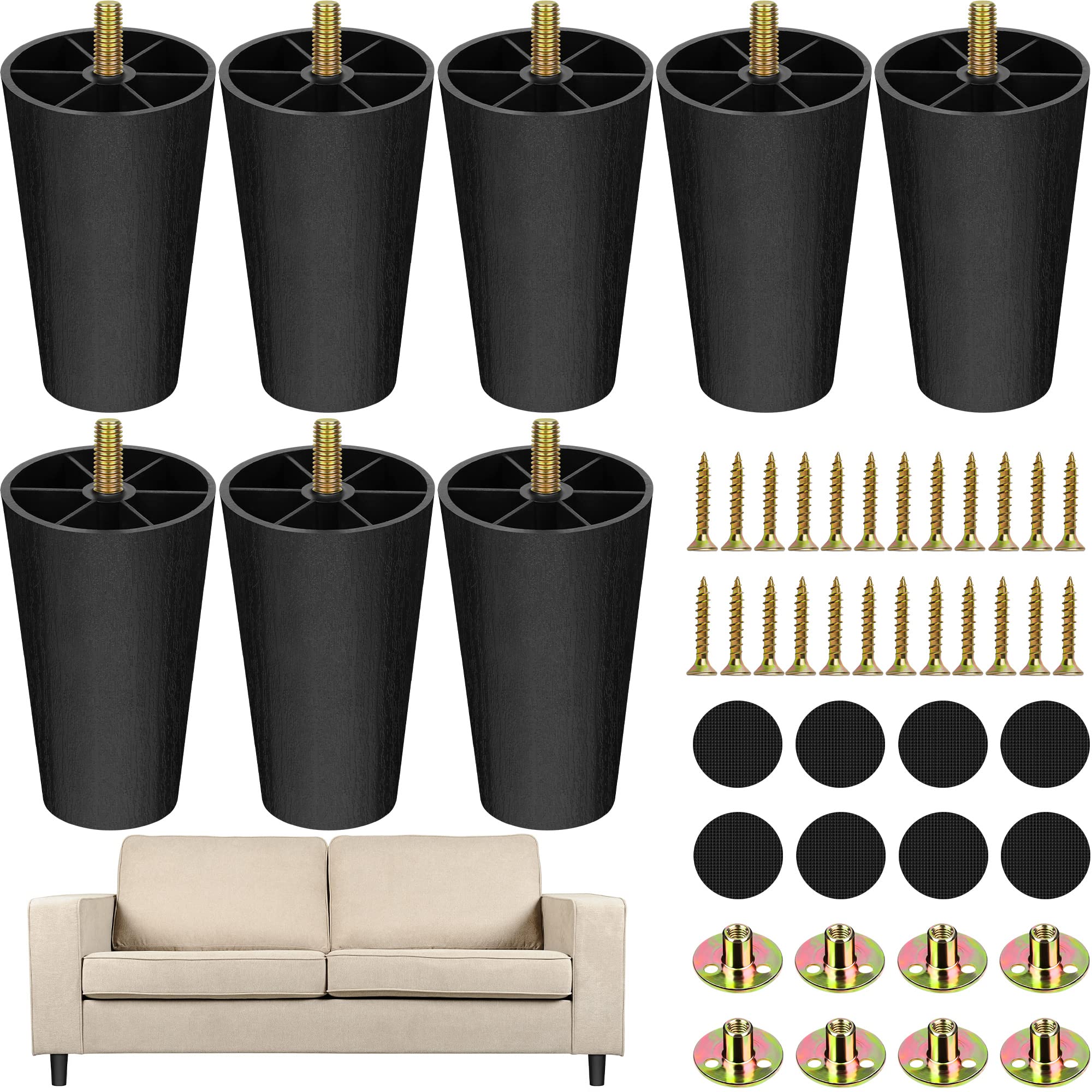 8 Pack 4 Inch Plastic Furniture Legs with M8 T (8 Count)