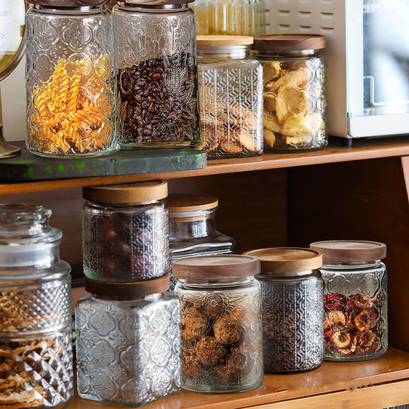 24 OZ 2 PCS Glass Storage Jar with Airtight Bamboo Wooden Lids