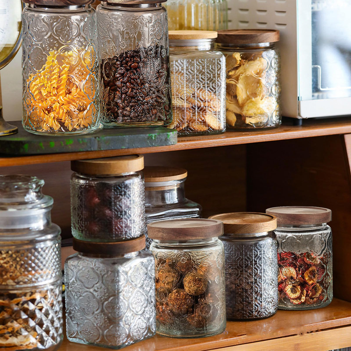 24 OZ 4 PCS Glass Storage Jar with Airtight Bamboo Wooden Lids