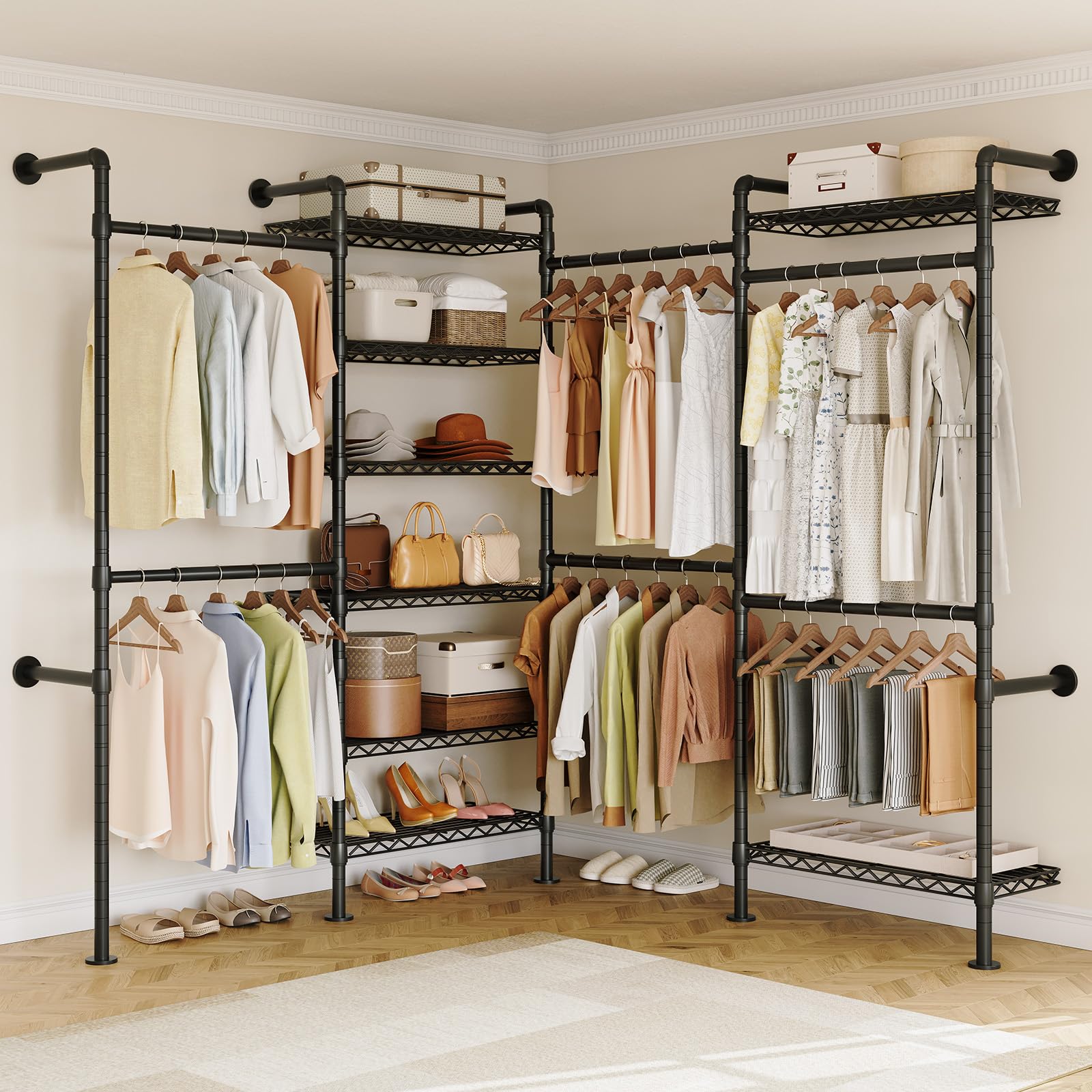 L4 Wall Mounted Heavy Duty Corner Industrial Pipe Clothing Rack