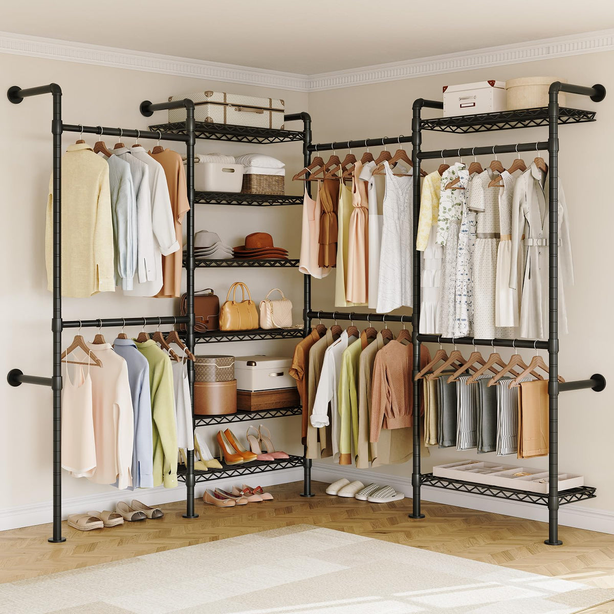L4 Wall Mounted Heavy Duty Corner Industrial Pipe Clothing Rack