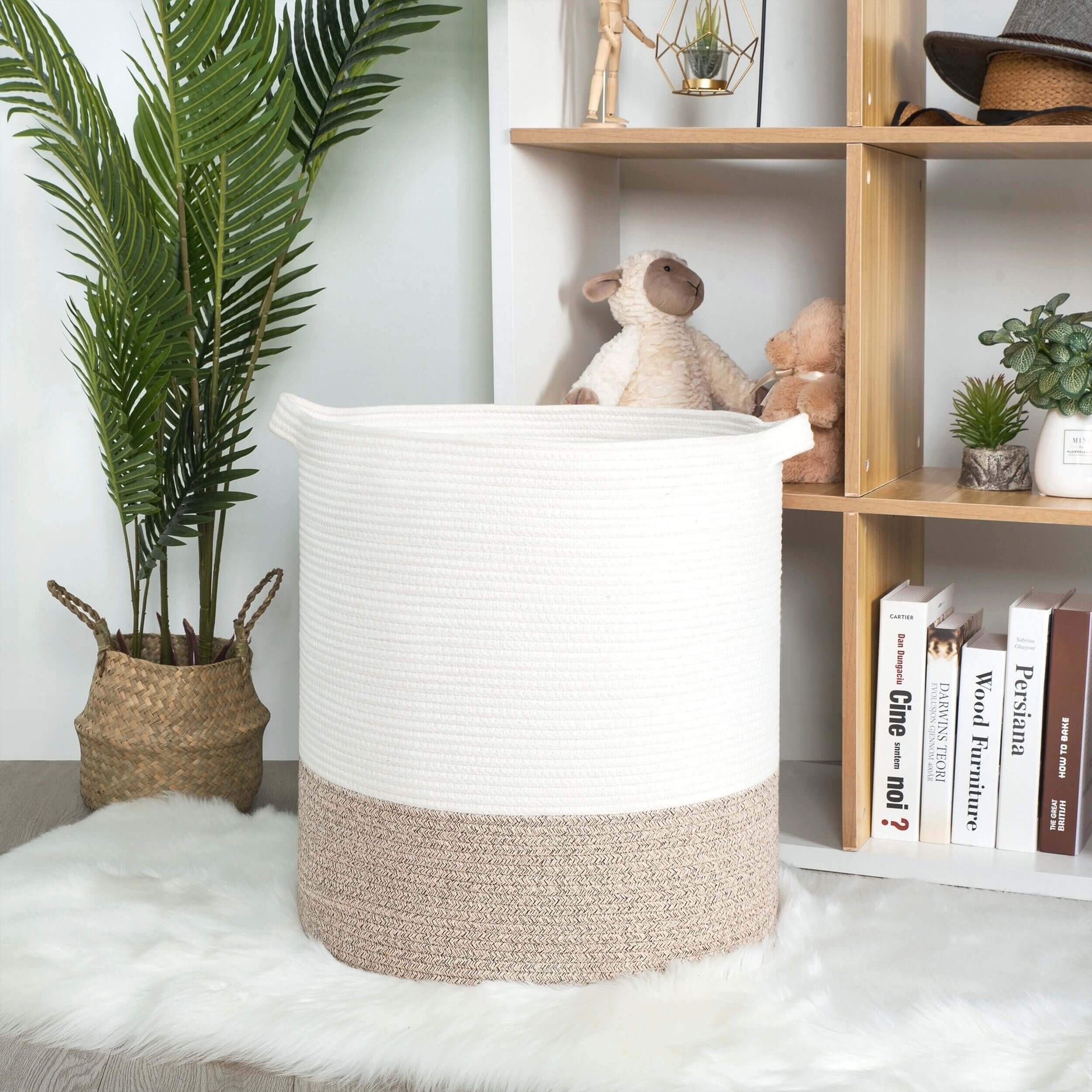83L Extra Large 20x18 Inches Decorative Woven Cotton Rope Basket