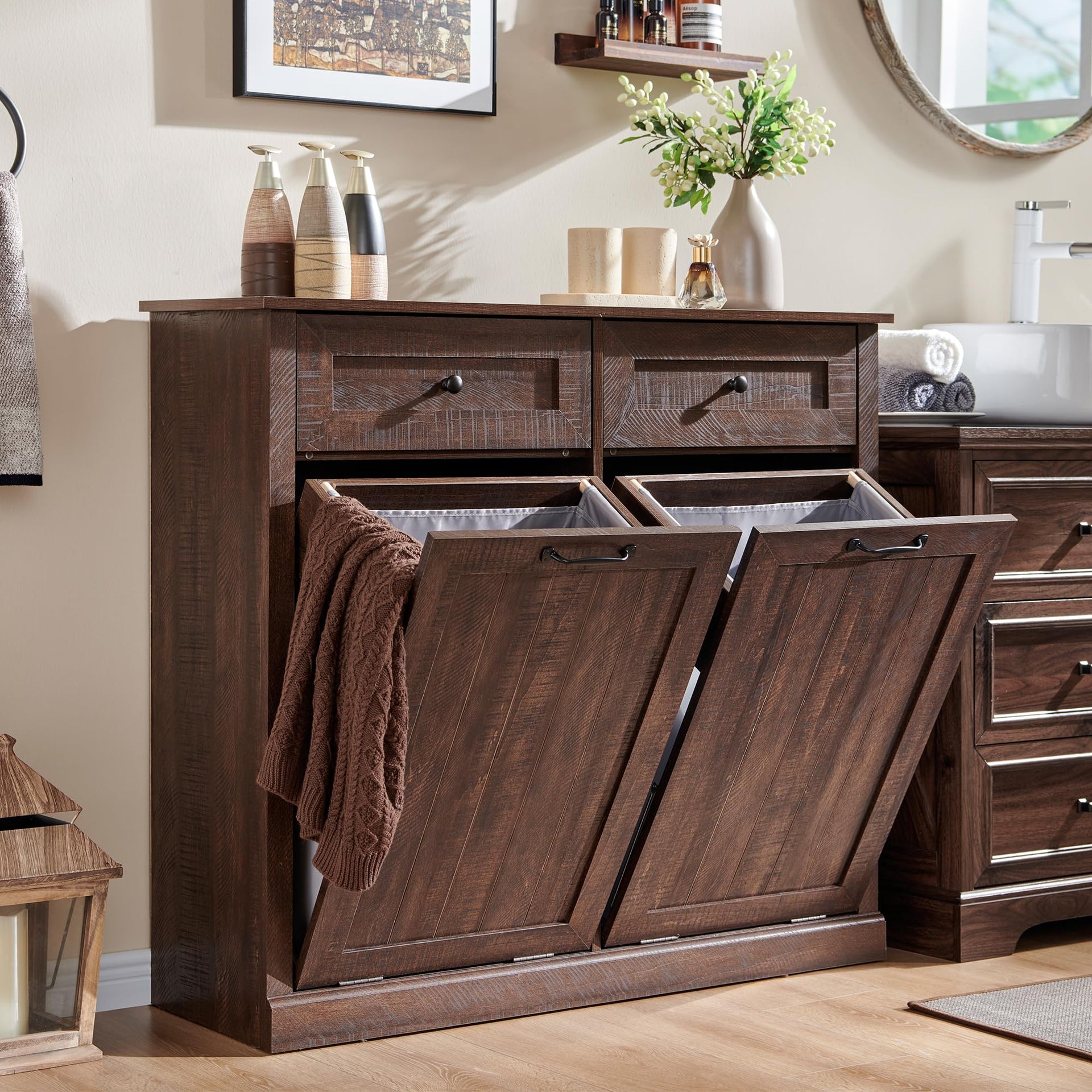 Double Tilt Out Laundry Hamper Cabinet