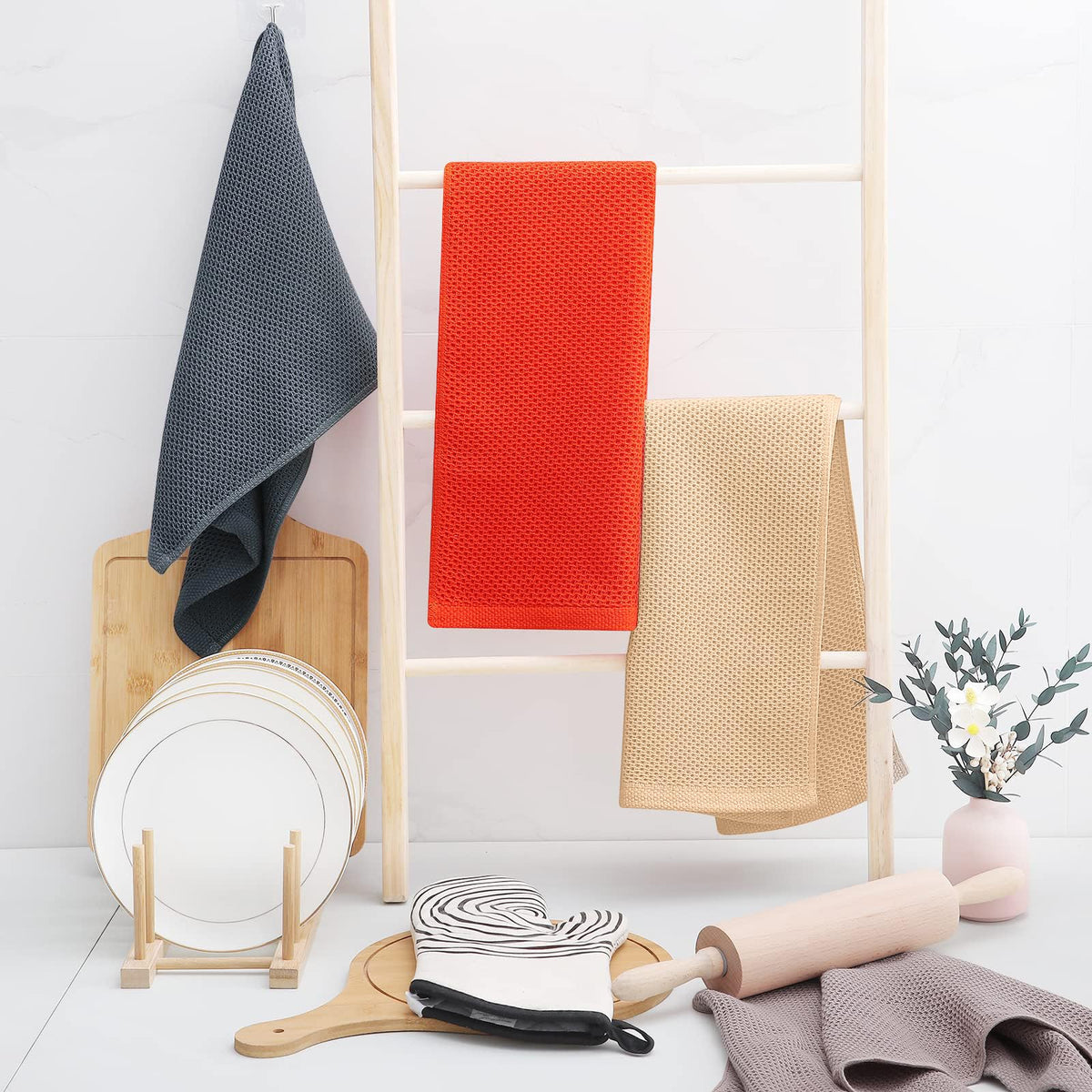 100% Cotton Waffle Weave Kitchen Dish Towels 6 (6 Count)