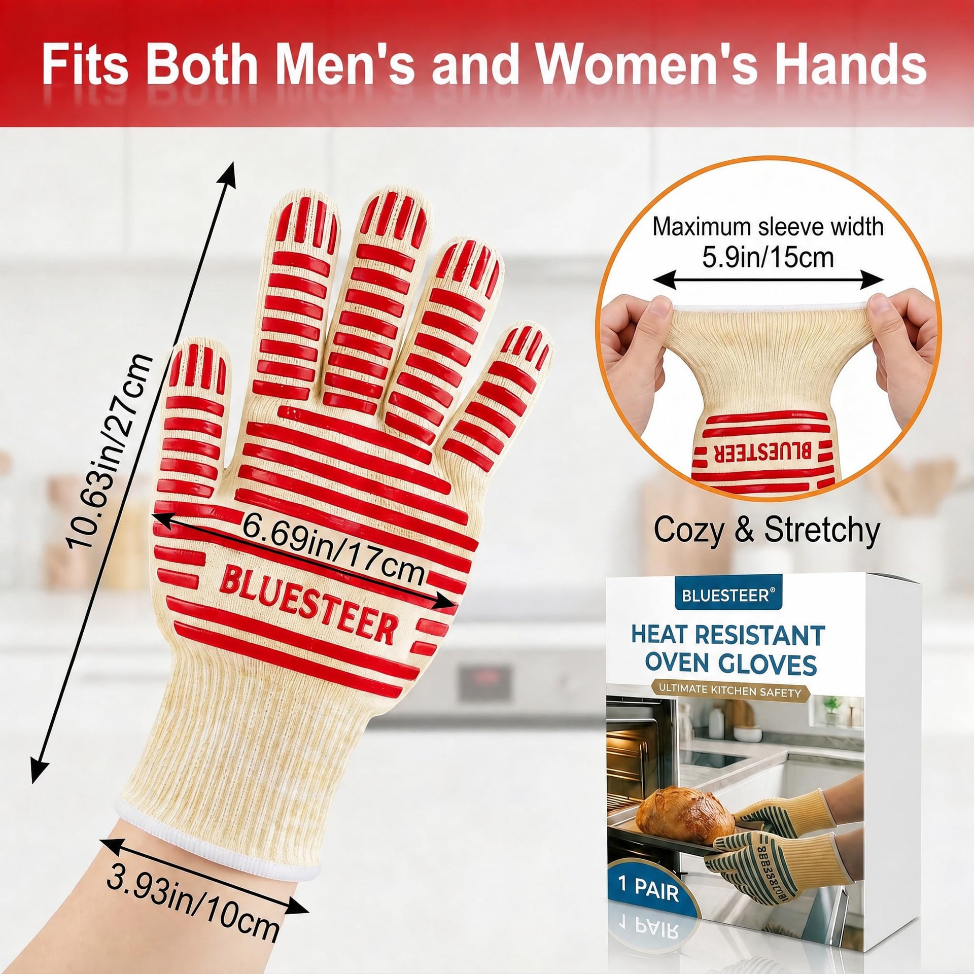 Oven Gloves Heat Resistant 540 Degrees Grilling Gloves (9 Ounce)