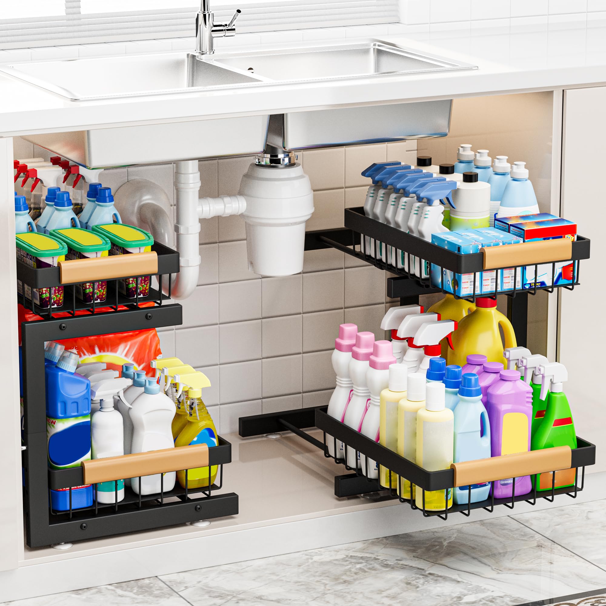 Under Sink Organizer 2 Packs 2 Tier Expandable Height Under (2 Count)
