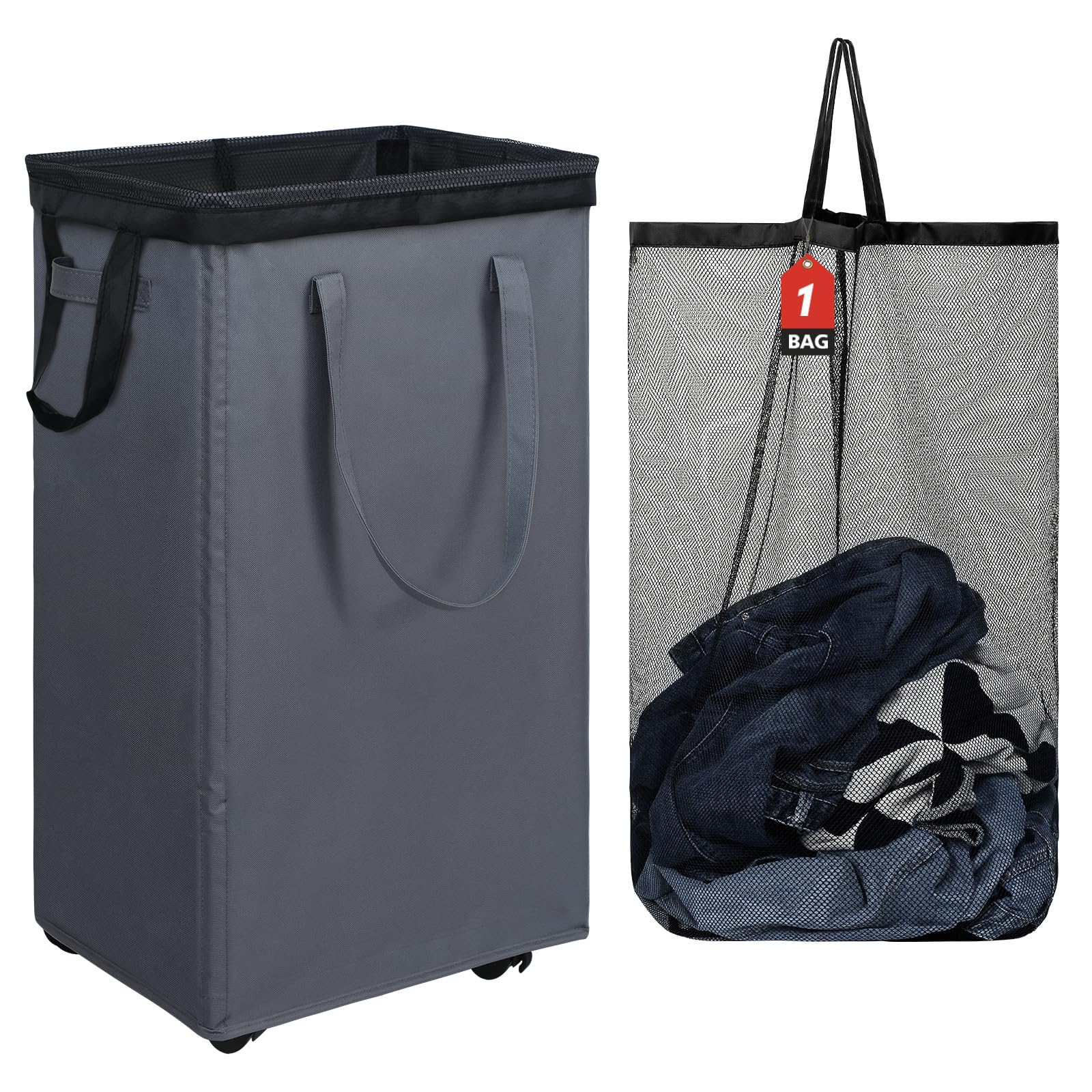 90L X Large Rolling Laundry Basket Hamper on Wheels