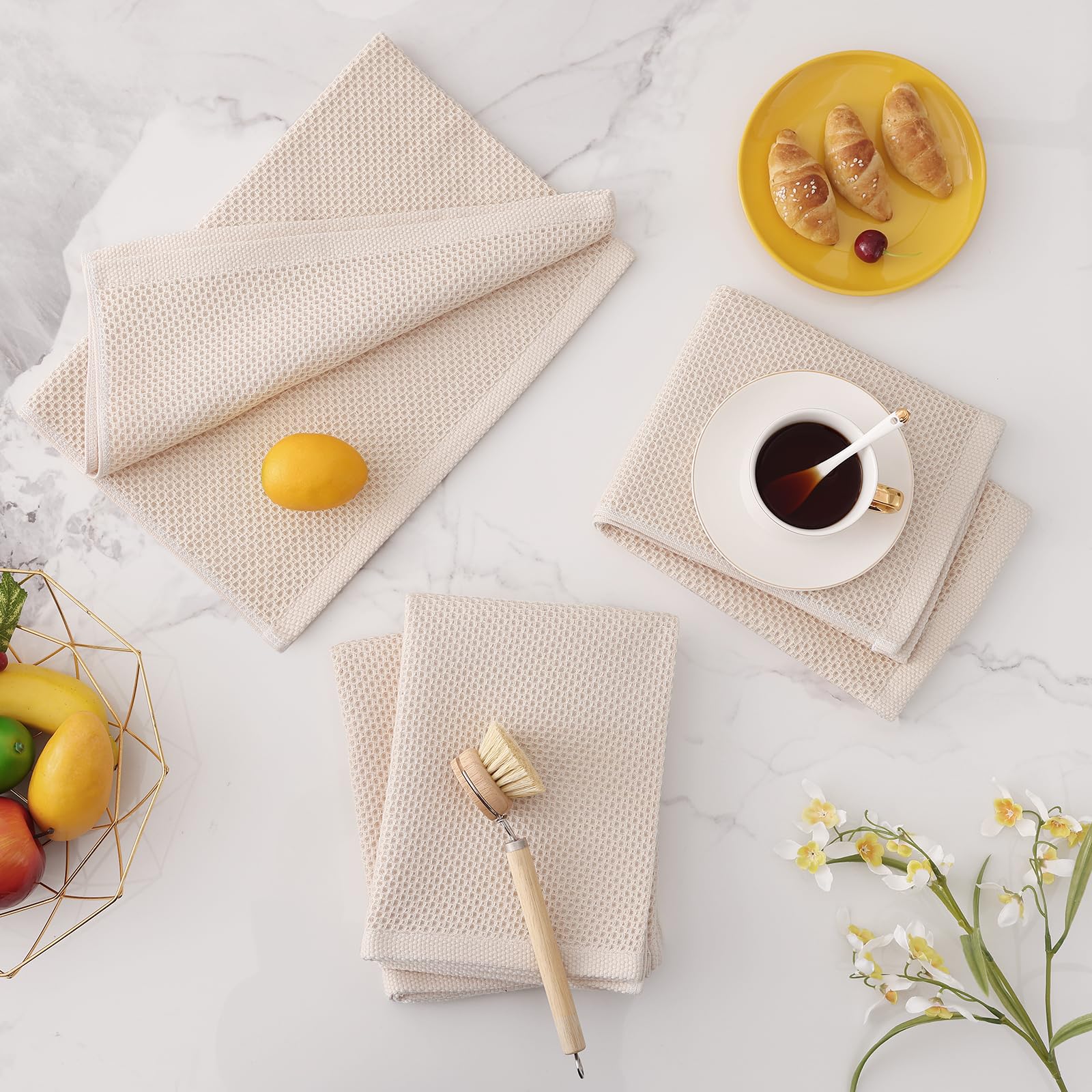 100% Cotton Oversized Waffle Weave Kitchen Towels 4 (4 Count)