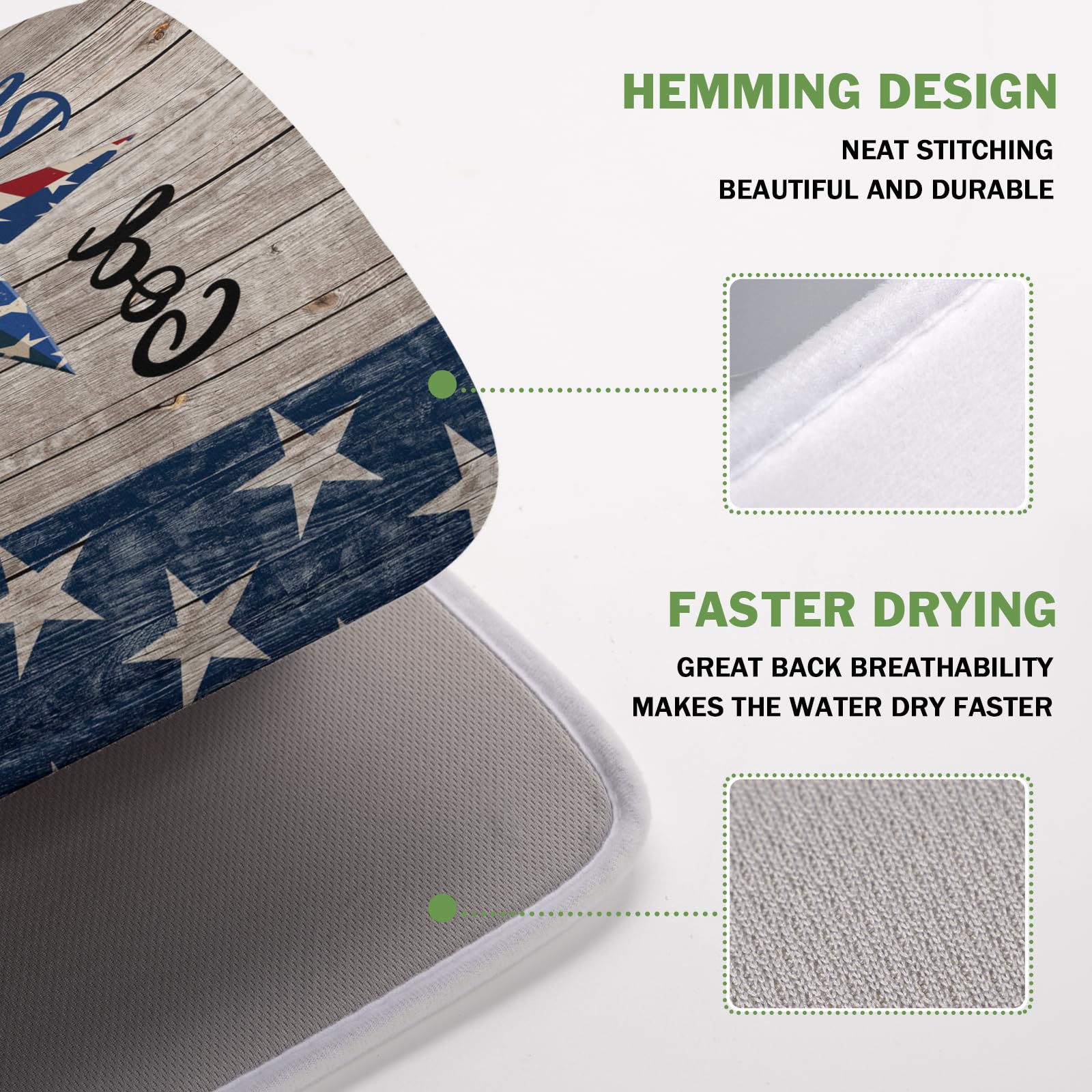 4th of July Dish Drying Mat 16x18 Inch Patriotic God Bless America Memorial Kitchen Mats Independence Day Absorbent Dishes Pad for Kitchen Counter USA Star Drying Mat Home Decor for Countertop
