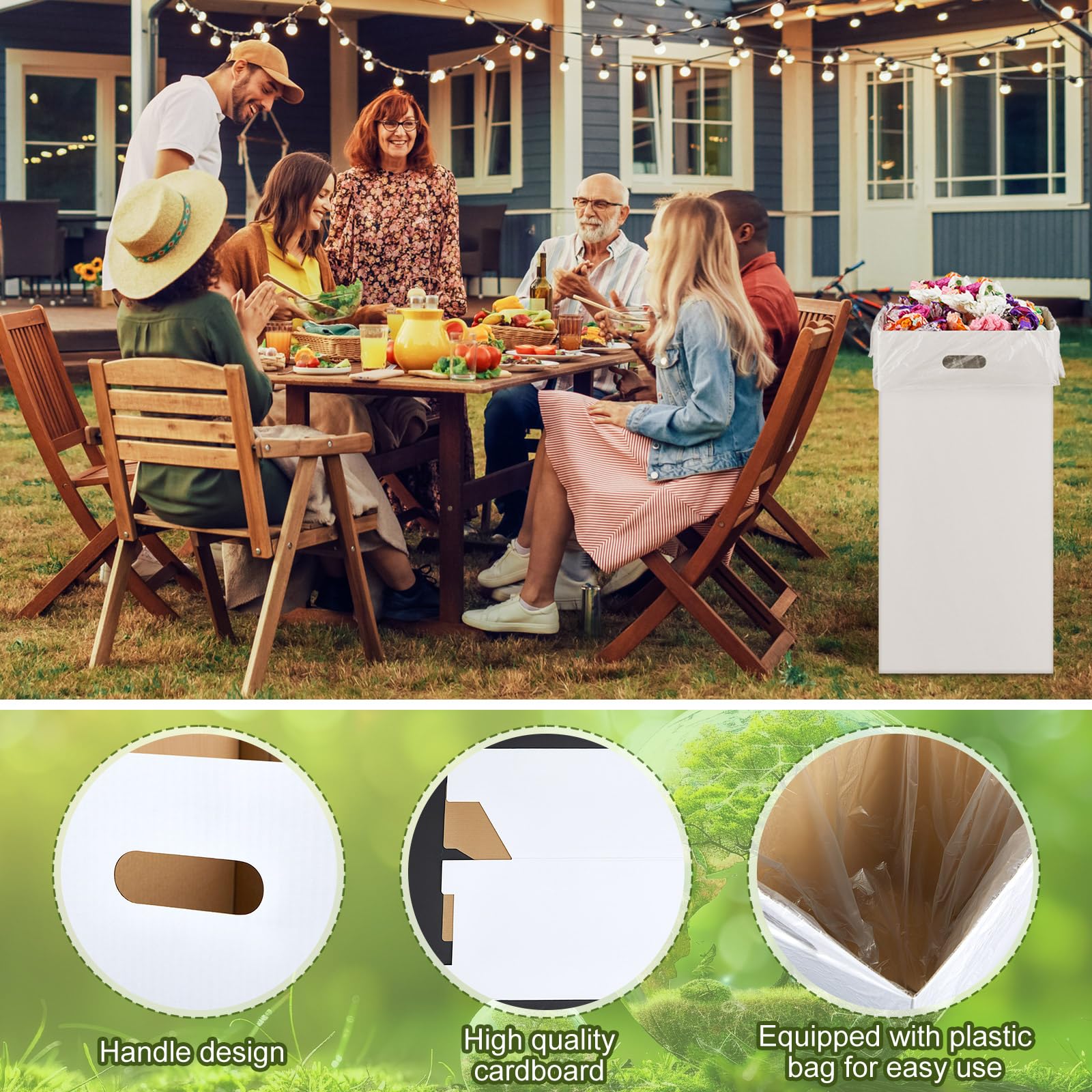 1 Pcs 20 Gallon Cardboard Trash Cans Disposable and Reusable Corrugated Cardboard Cans Recycling Bins Bulk with 2 Garbage Bags for Parties Events