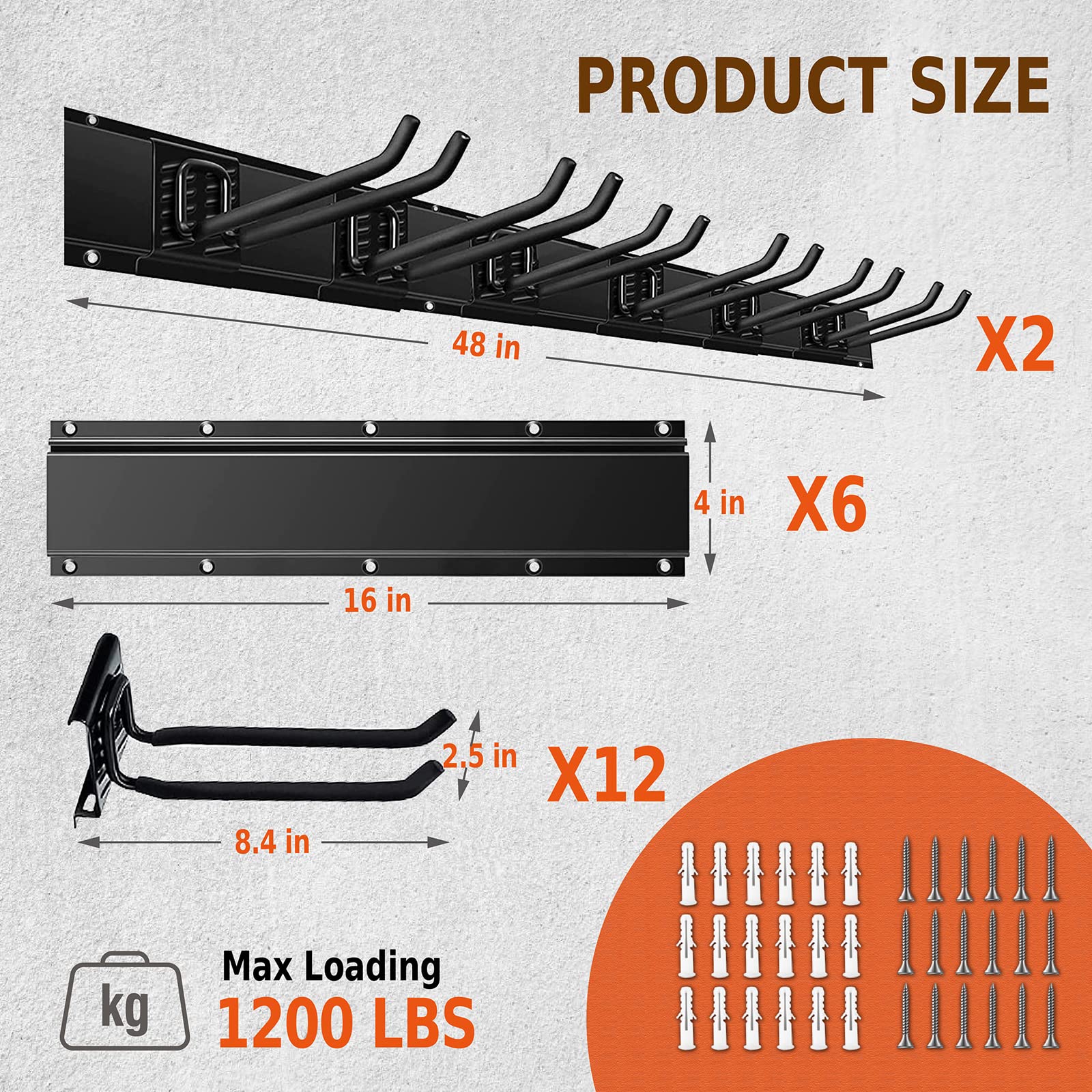 96" Garage Storage Wall Organizer with 1200lbs