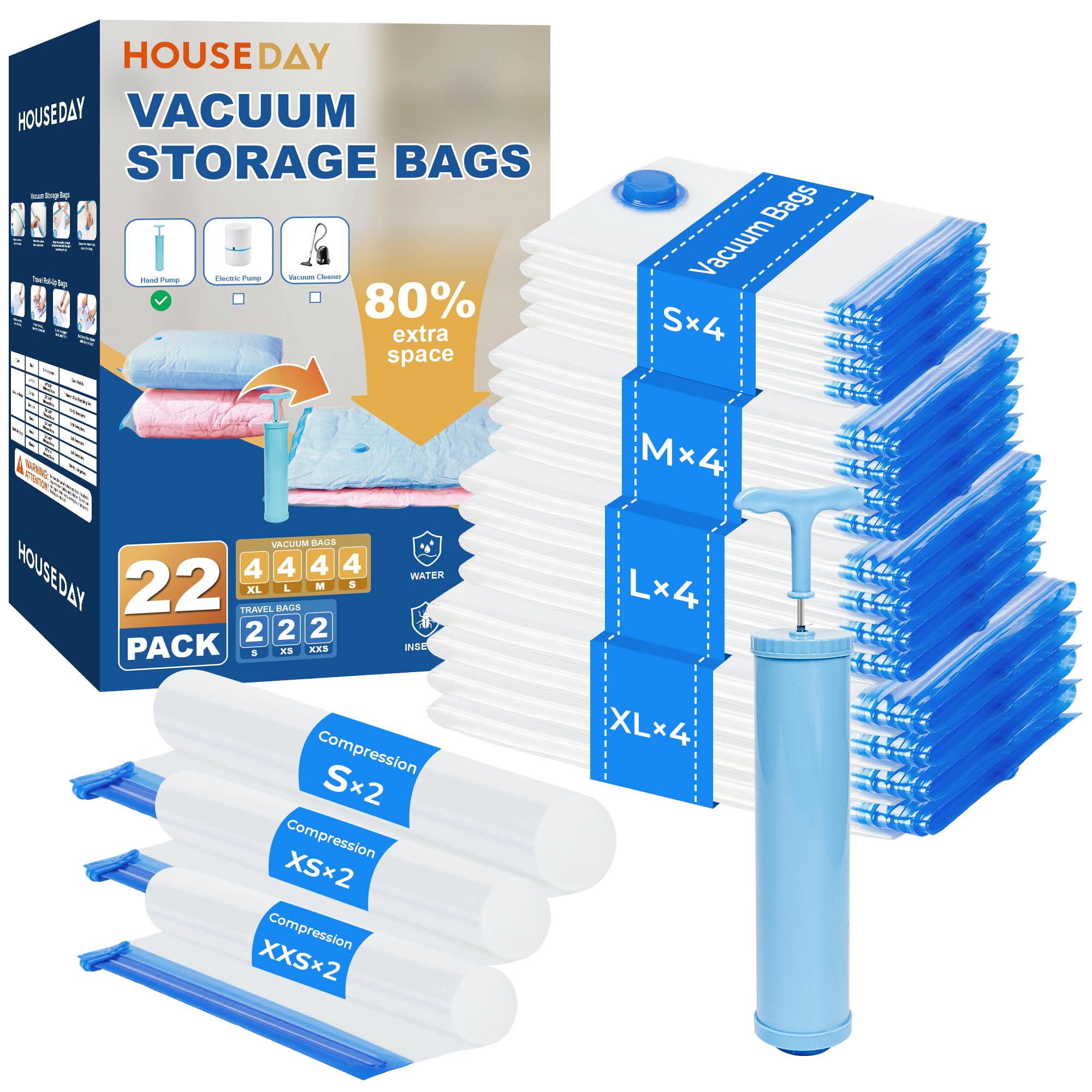 22 Pack Vacuum Storage Bags with Pump (22 Count)