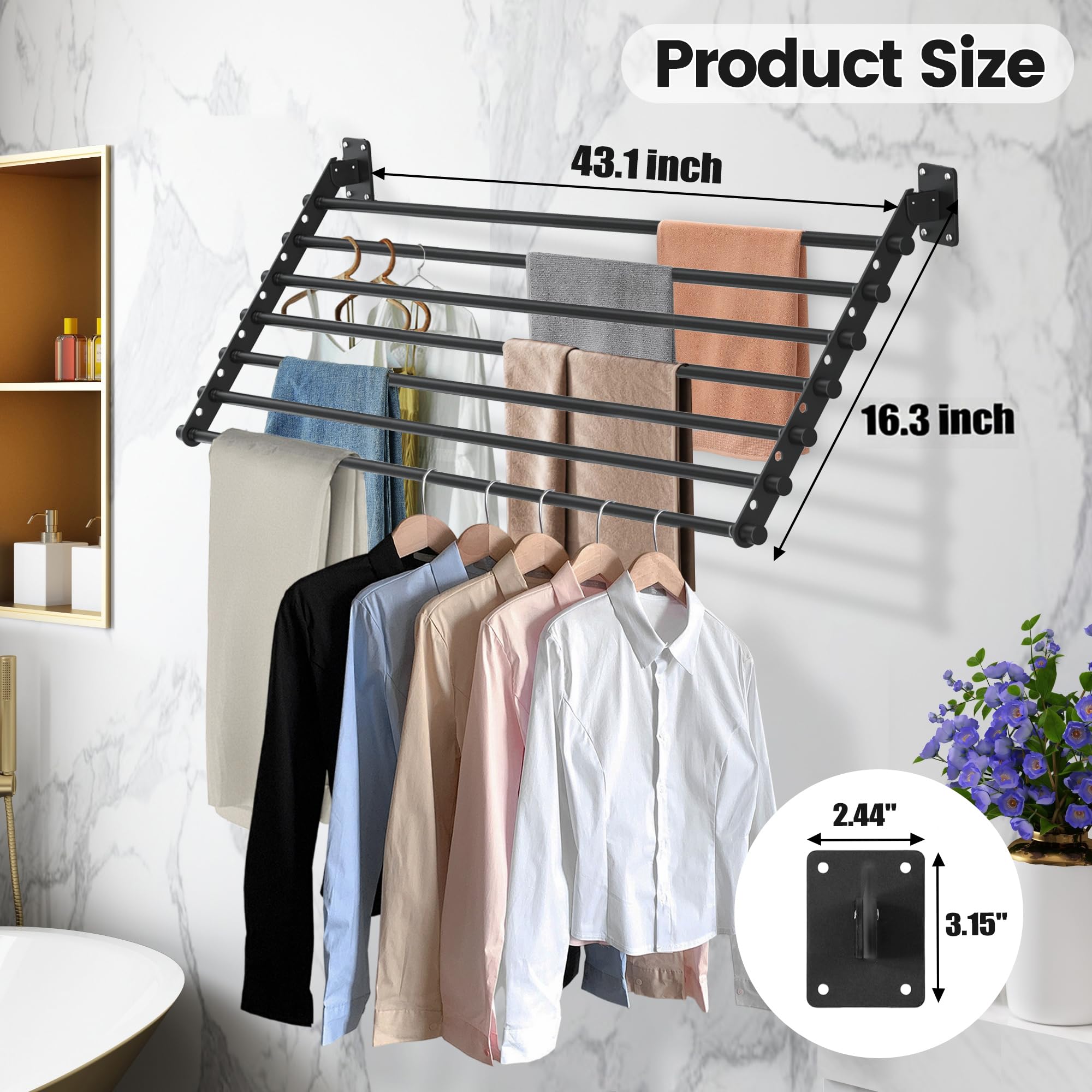 Wall Mounted Clothes Drying Rack 43 Inch
