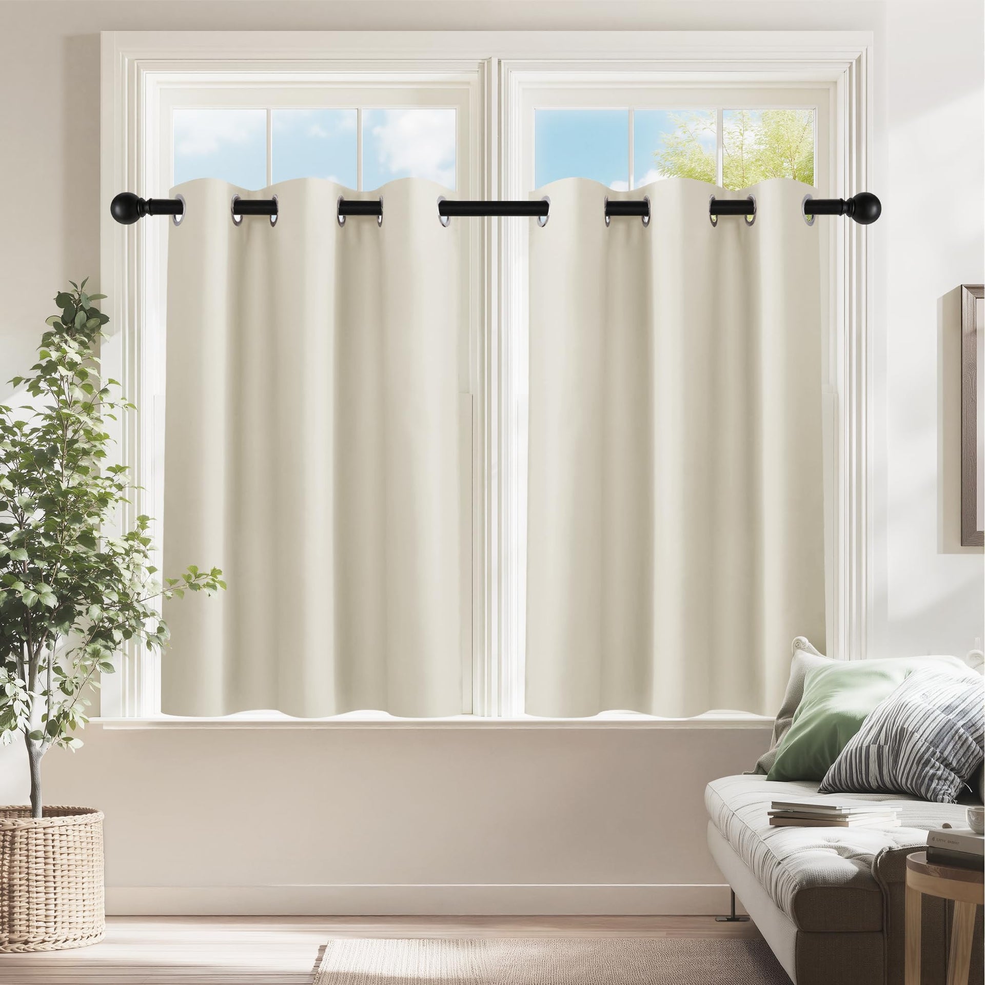 Beige Short Blackout Curtains 36 inch Length for Kitchen (2 Count)