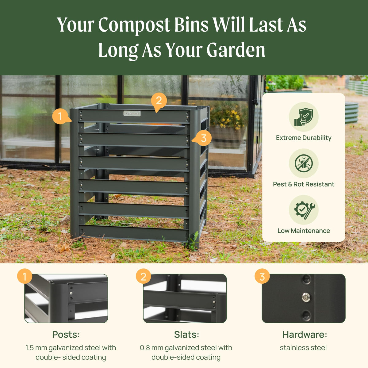 32" Tall Modular Compost Bin 90" x 30" x 32"