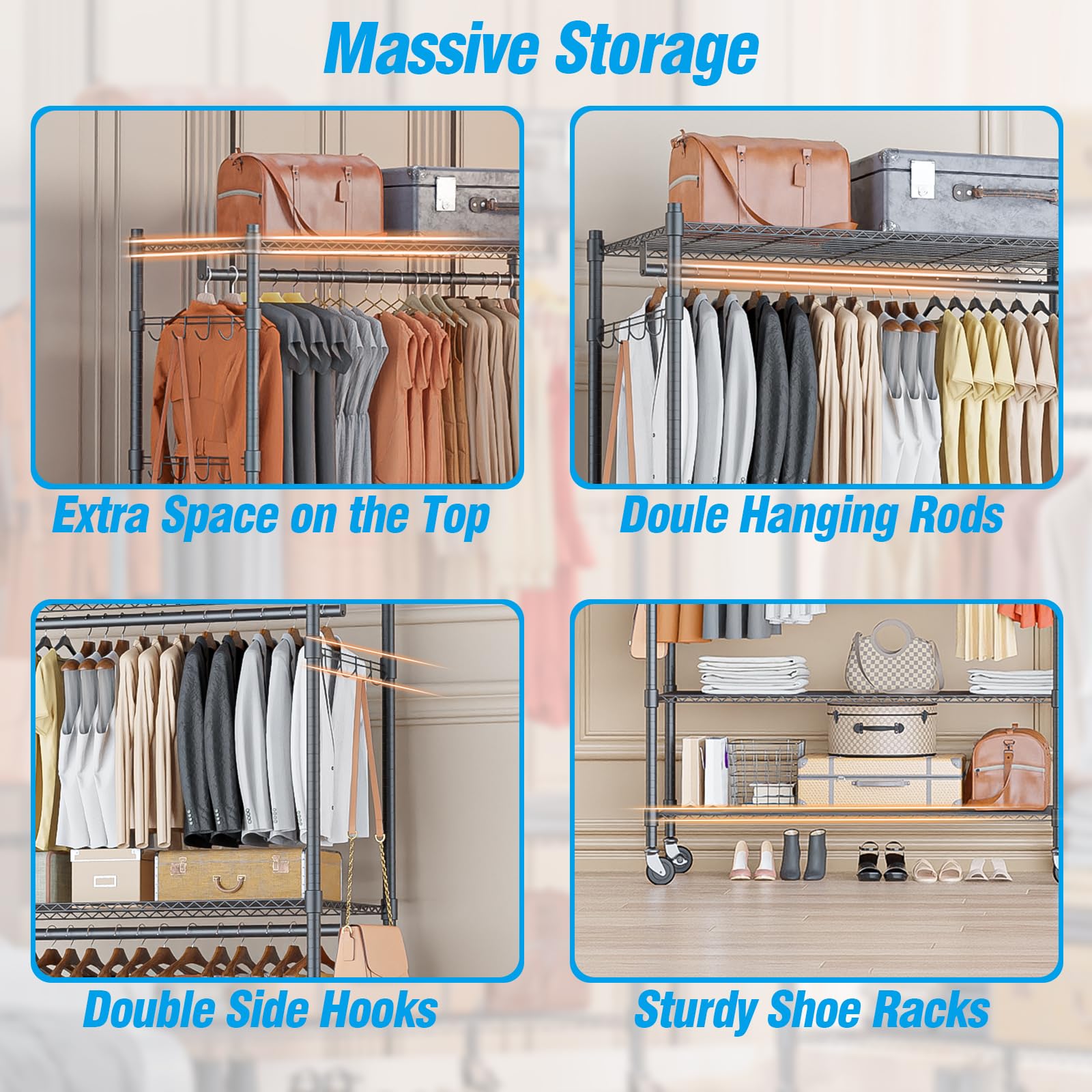 Heavy Duty Rolling Clothing Rack