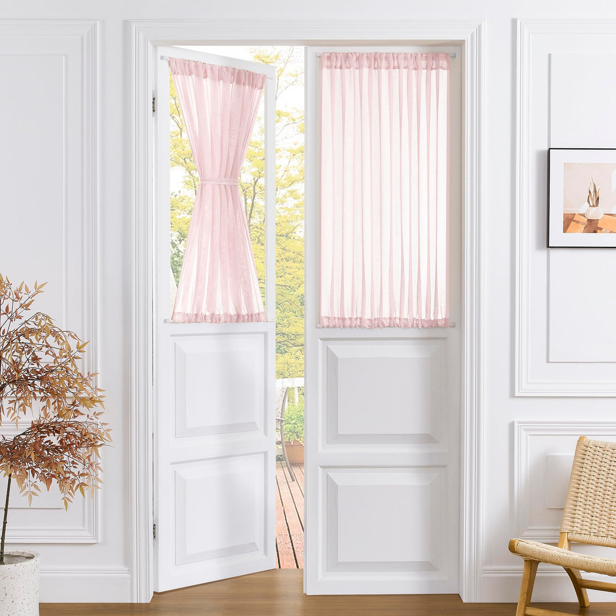 Short Sheer Door Curtain Closet Linen Textured Curtain Sheers Doorway Light Filtering Voile Patio Glass Doors Rod Pocket Curtains French Door