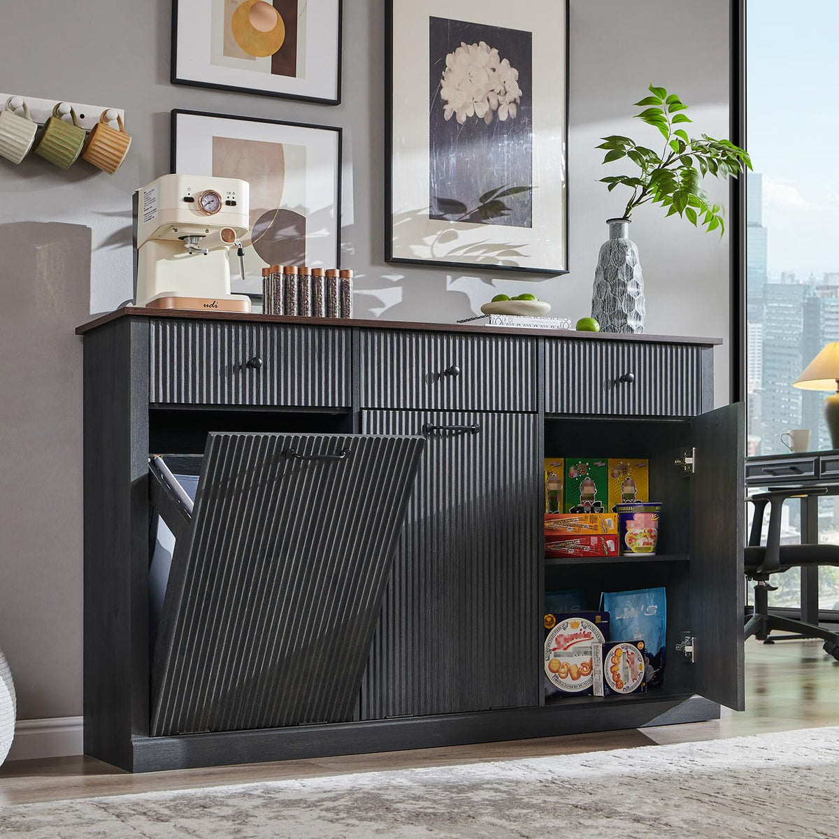 Triple Tilt Out Trash Can Cabinet
