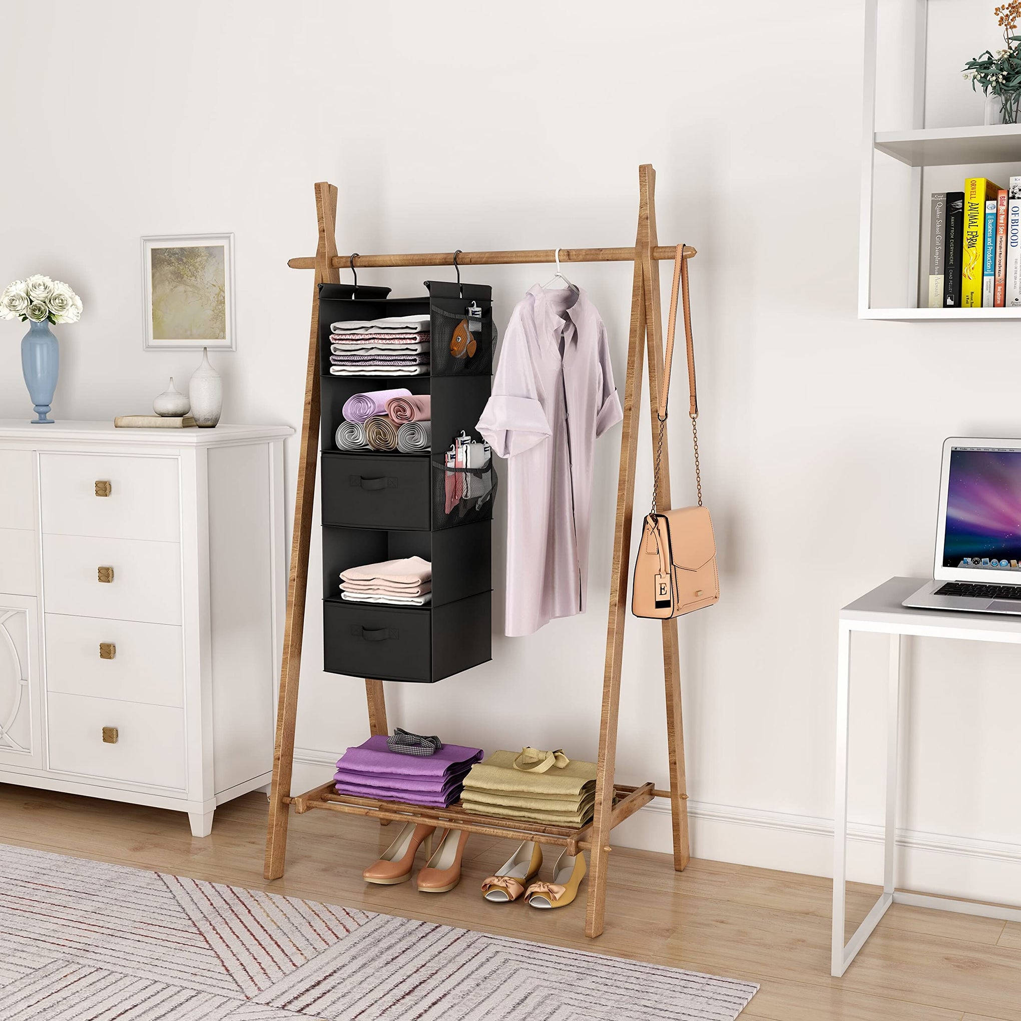 5 Shelf Hanging Closet Organizer with 2 Drawers (5 Count)