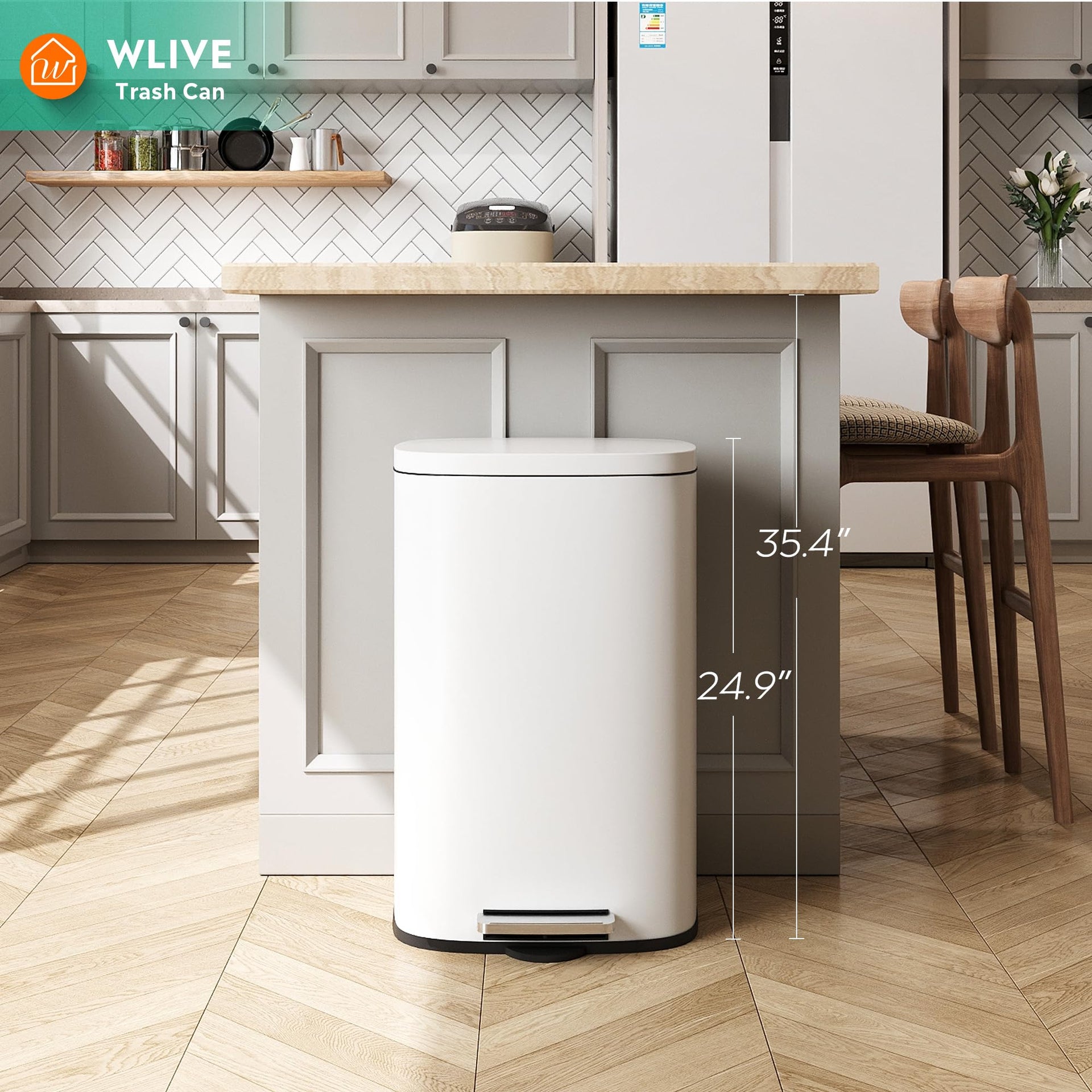 13 Gallon Stainless Steel Trash Can with Inner Bucket