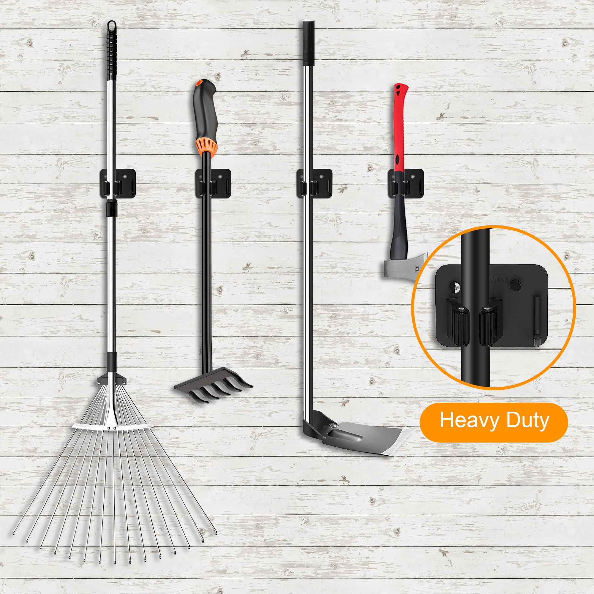 4 Pack Stainless Steel Heavy Duty Broom Holder Wall Mount with Hook (4 Count)