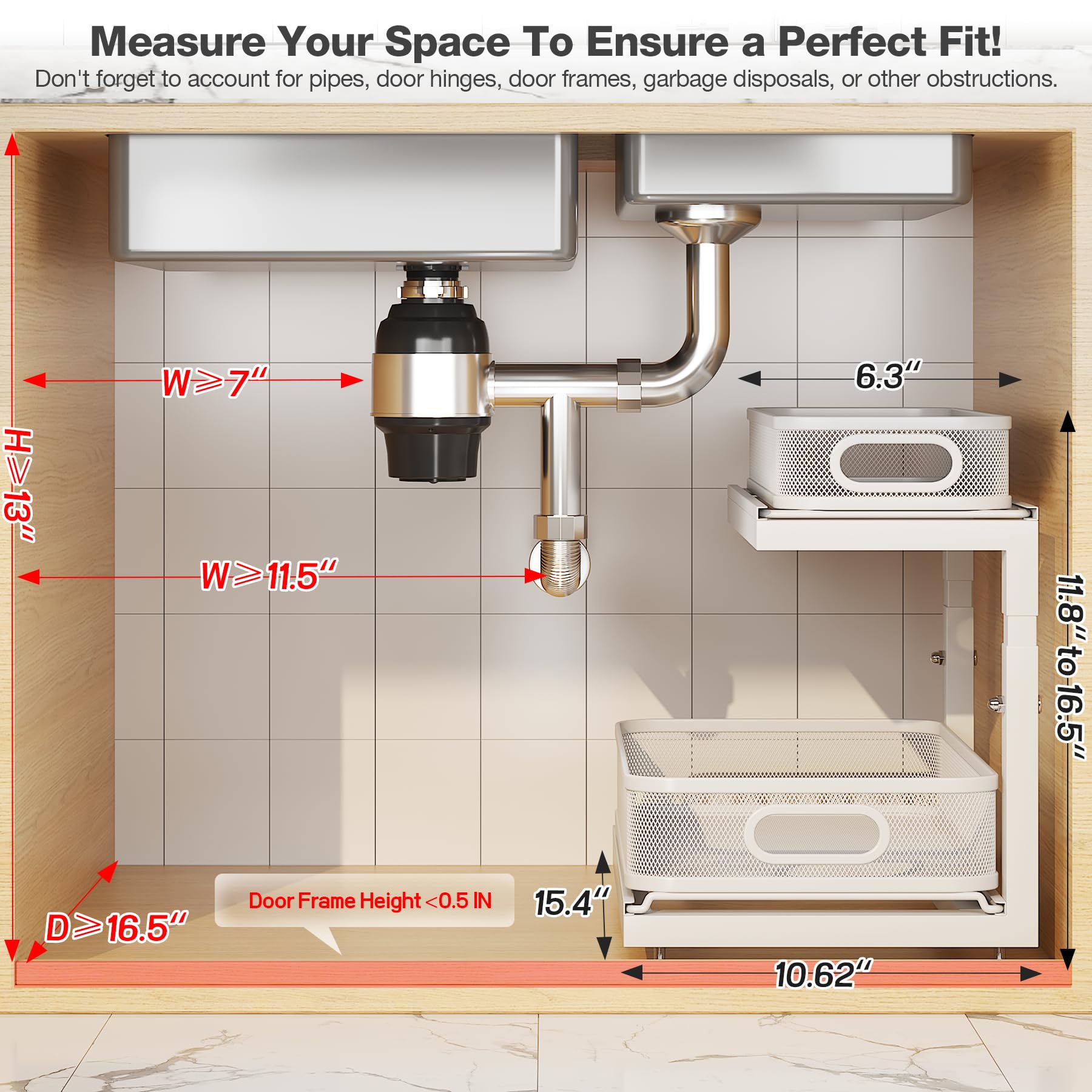 2 Pack Under Sink Storage Organizer with 2 (2 Count)