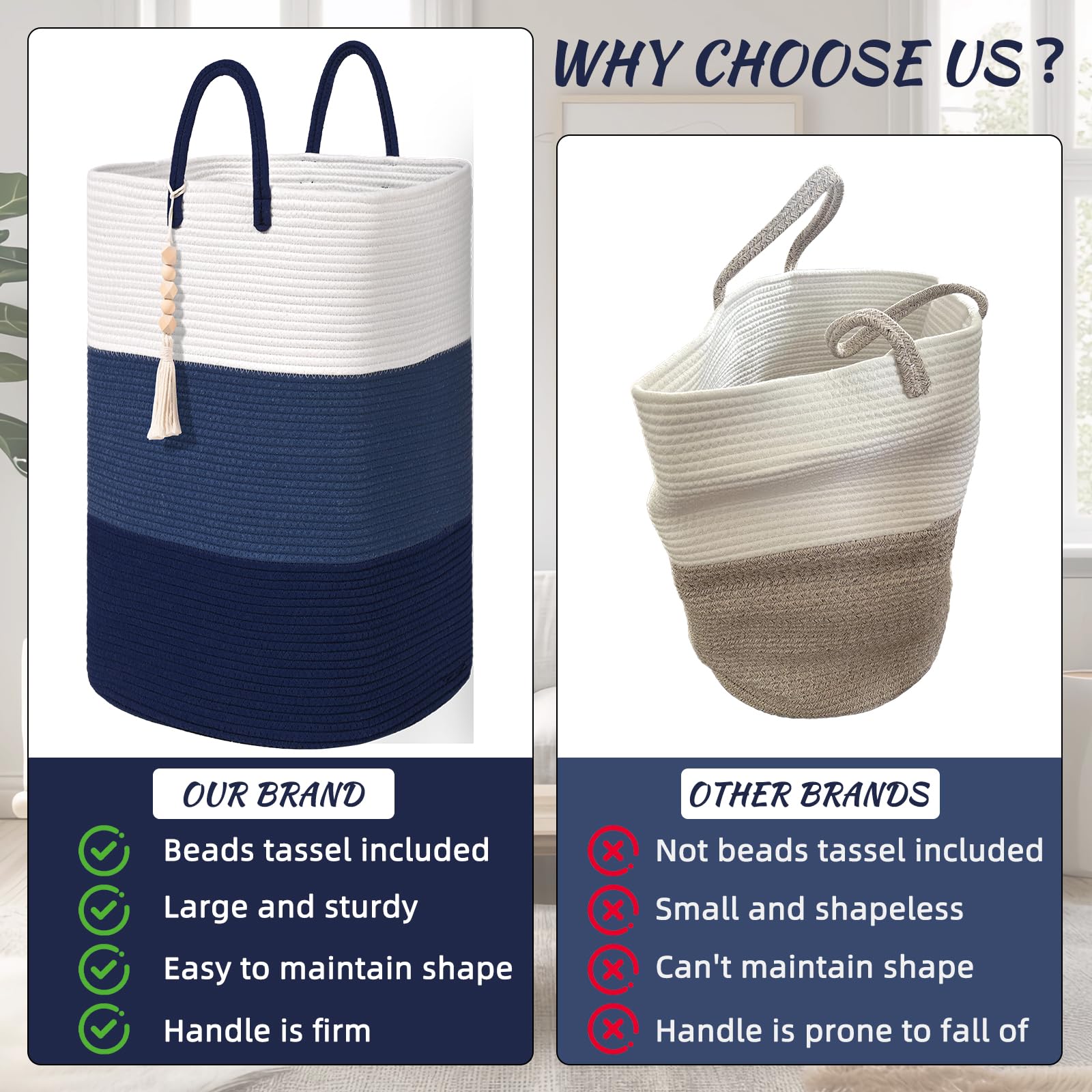 Woven Laundry Basket for Clothes (33.814 Fl Oz)