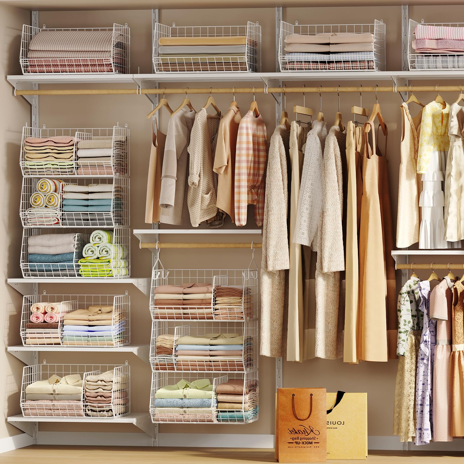 3 Tier Extra Large Closet Hanging Shelves with Divider (3 Count)